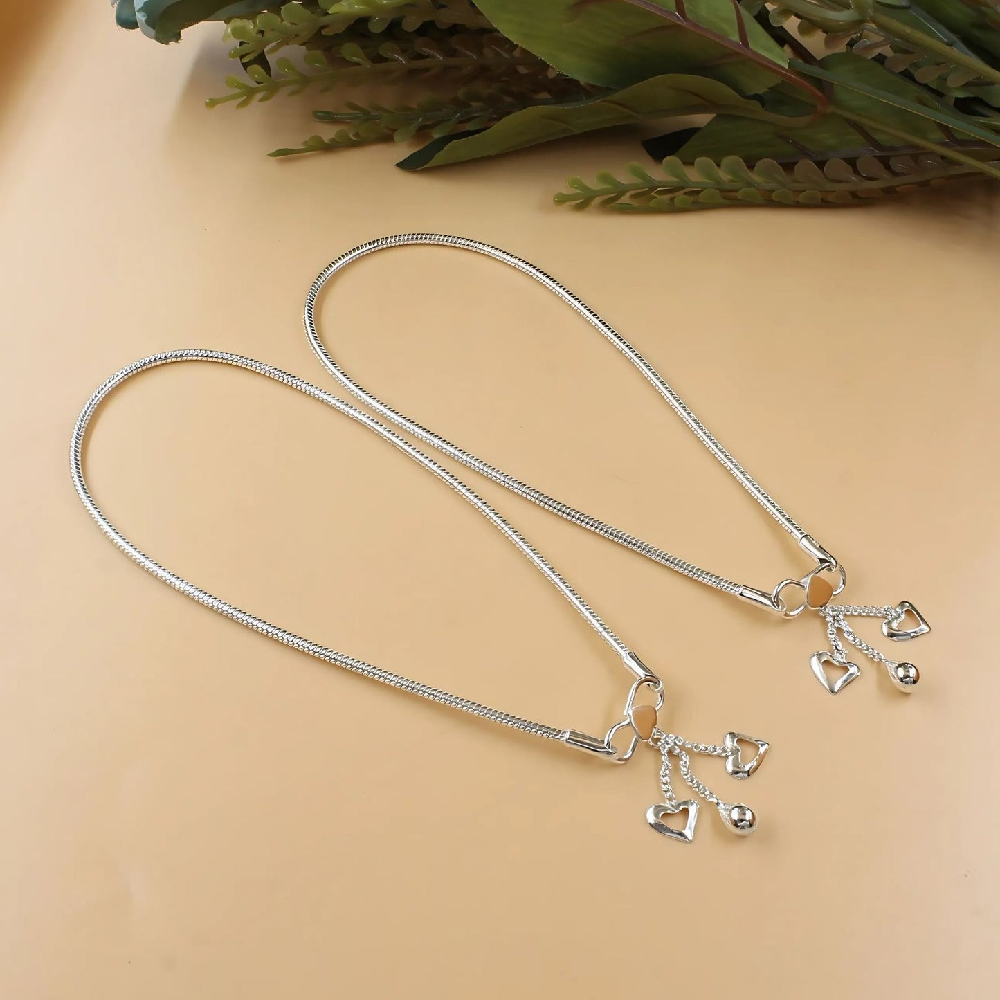 boho style 925 Sterling Silver women snake Chain Anklet Pair 10.8"
