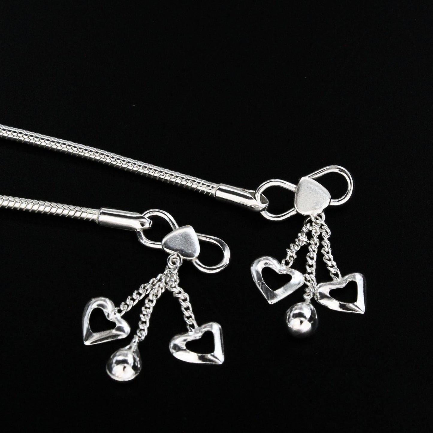 boho style 925 Sterling Silver women snake Chain Anklet Pair 10.8"