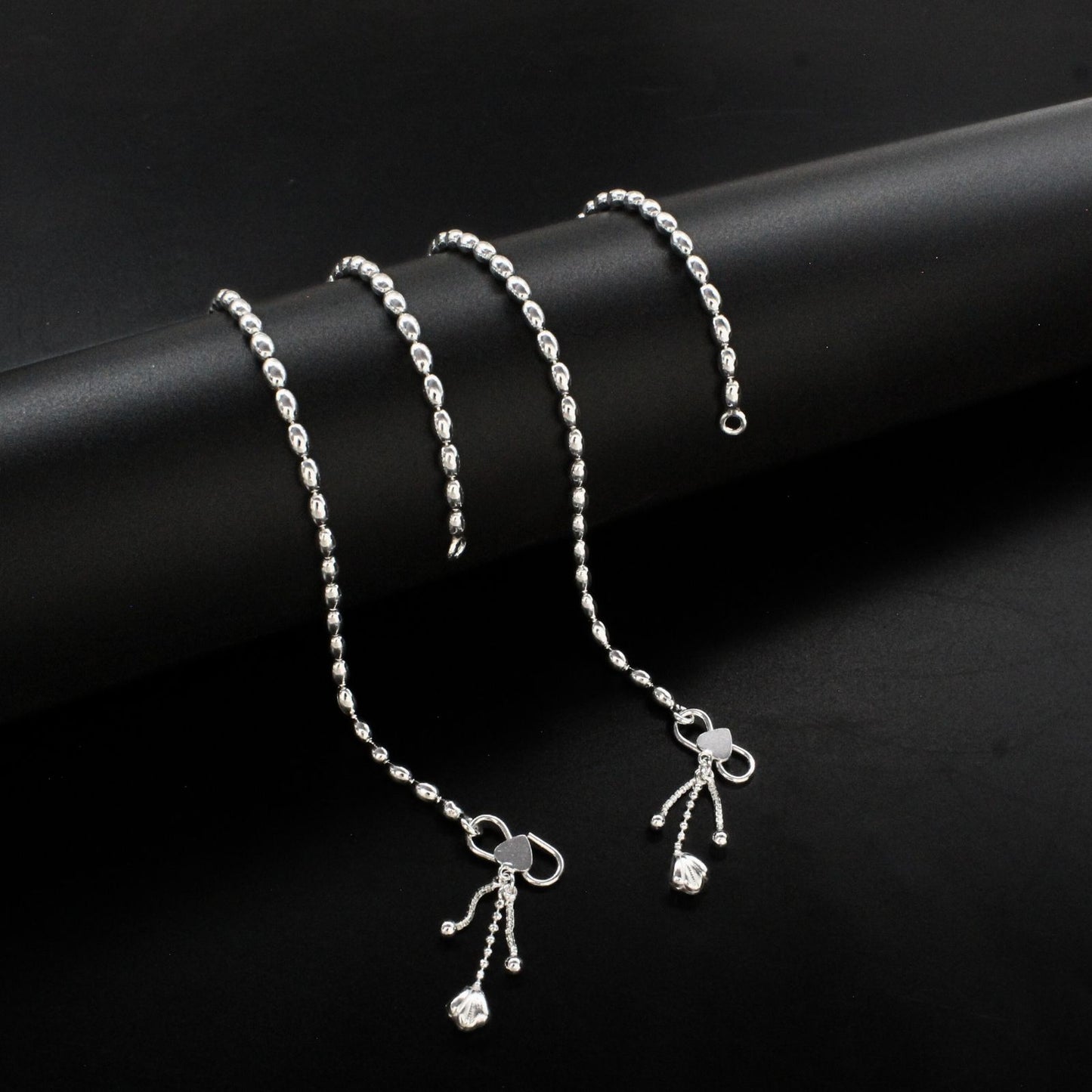 Beach wear 925 Sterling Silver women Chain Anklet Pair 10.3"