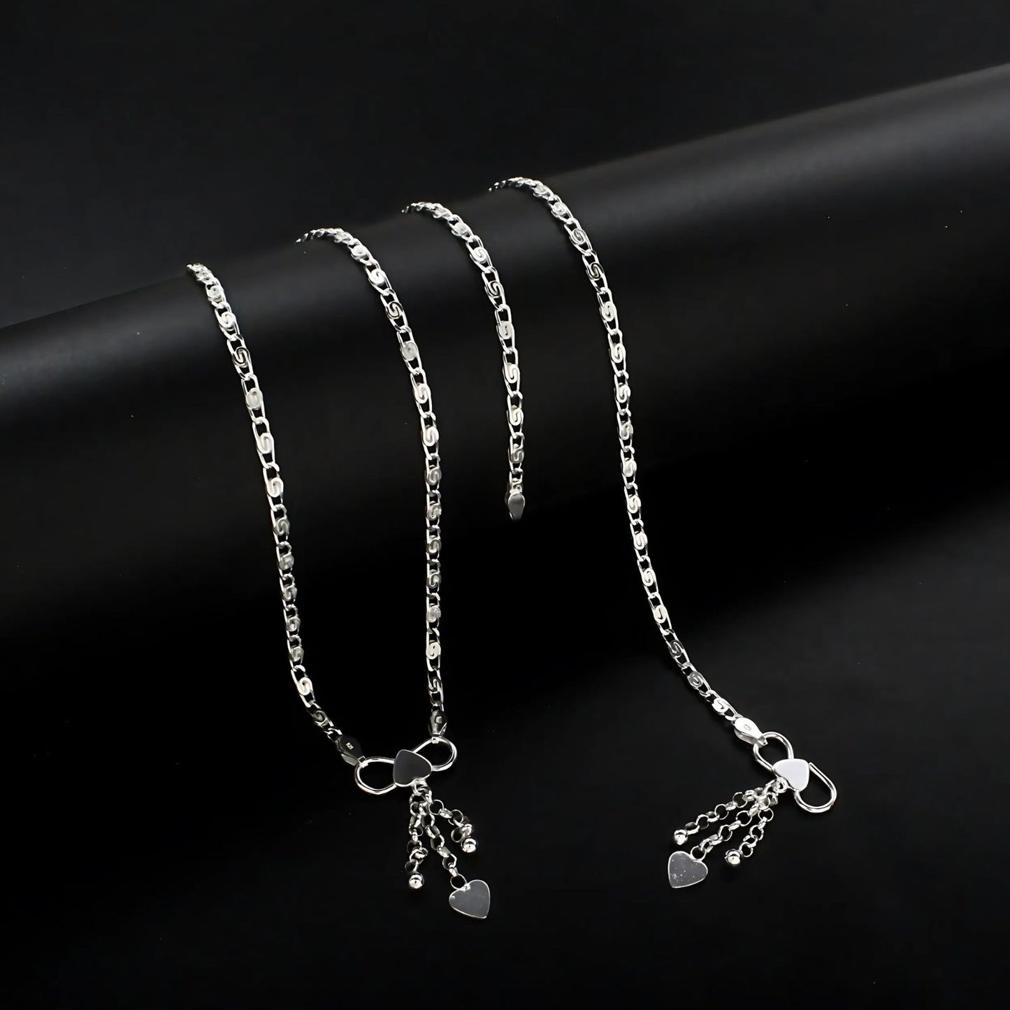 925 Sterling Silver women Charm Chain Anklet Pair 10.3"