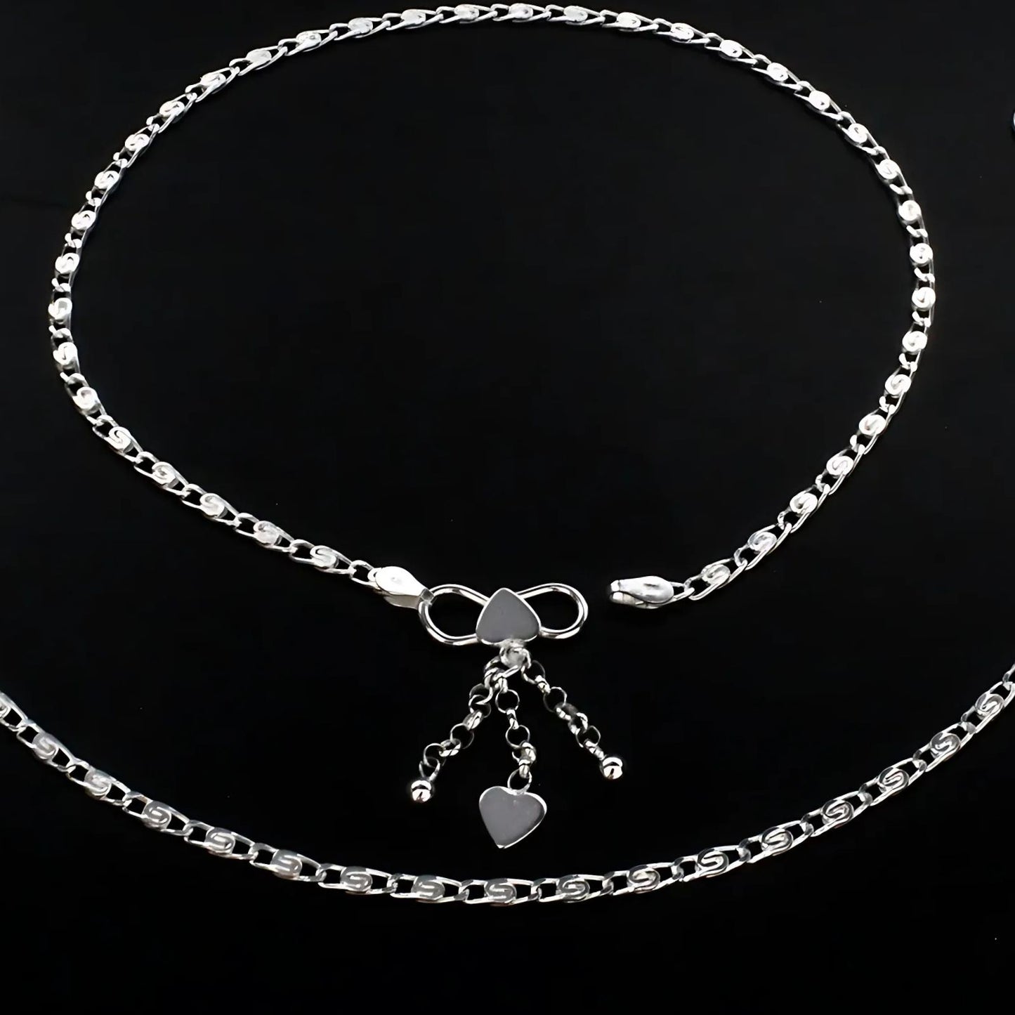 925 Sterling Silver women Charm Chain Anklet Pair 10.3"