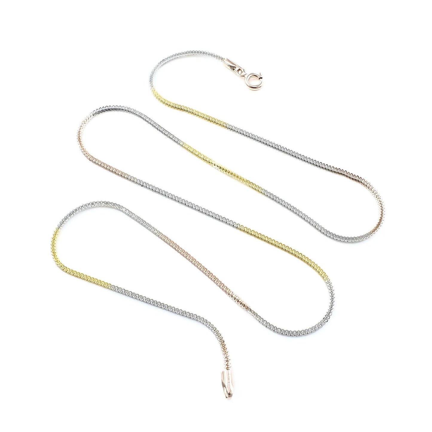 Three Tone 925 Sterling Silver Neck Chain 18"