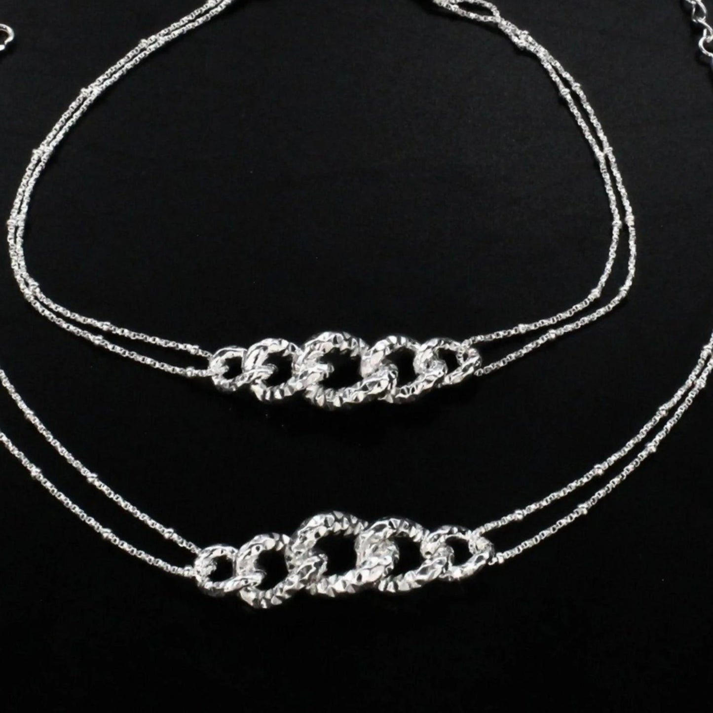 925 Sterling Silver women double Chain Anklet Pair 9.5"