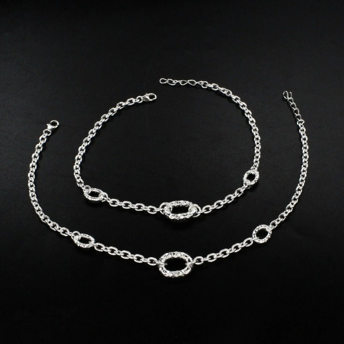 Unique 925 Sterling Silver women Chain Anklet Pair 9.5"