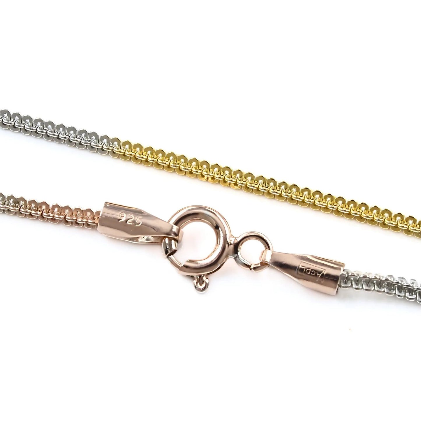 Three Tone 925 Sterling Silver Neck Chain 18"
