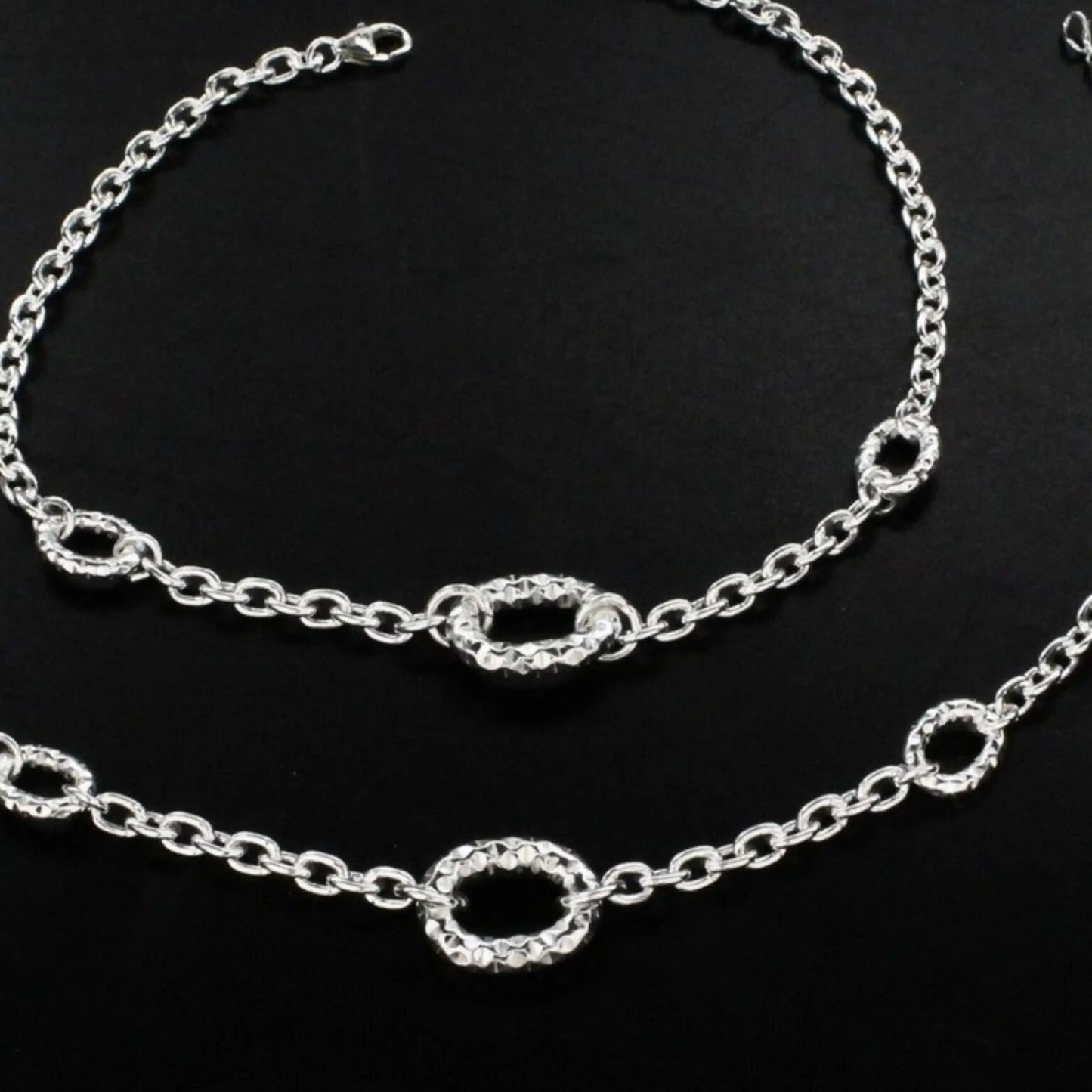 Unique 925 Sterling Silver women Chain Anklet Pair 9.5"