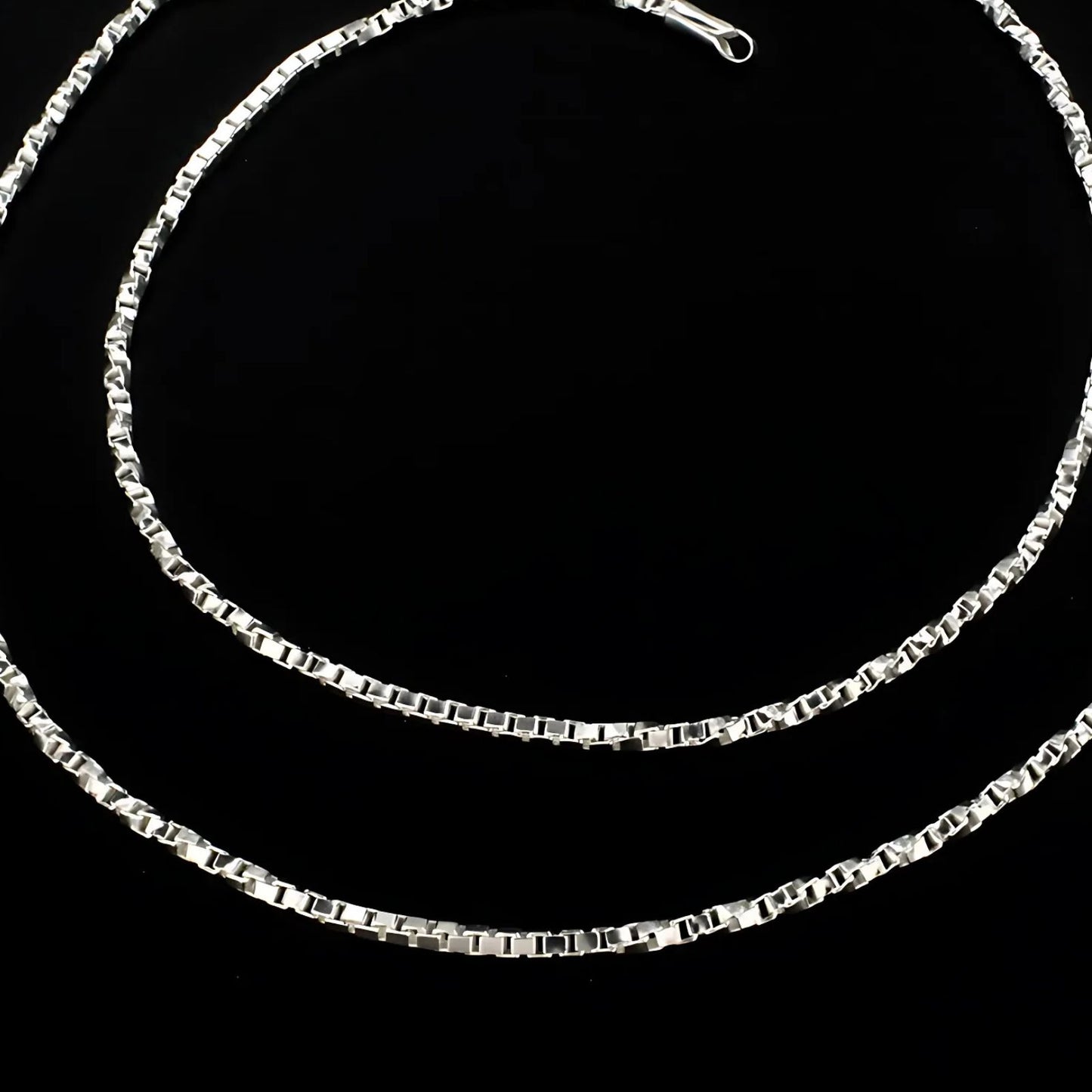 925 Sterling Silver women box Chain Anklet Pair 10.3"