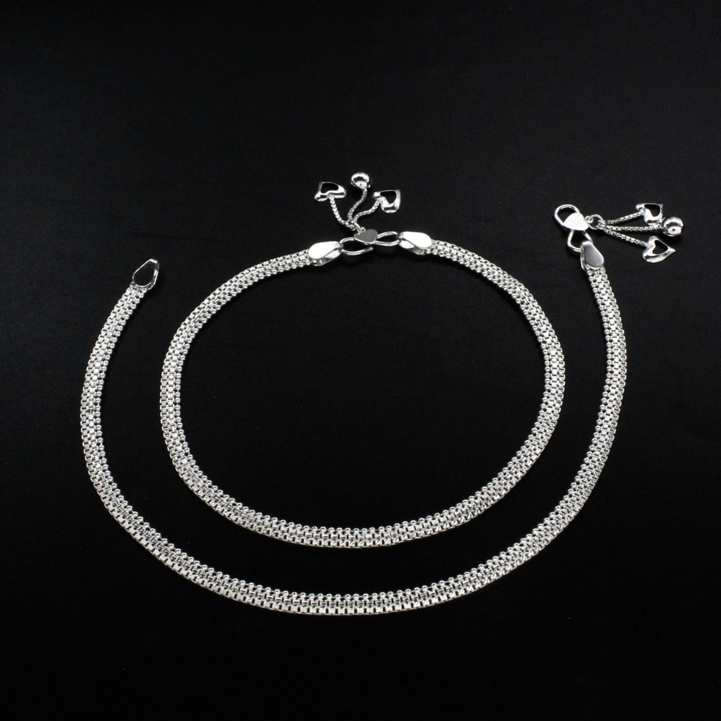 925 Sterling Silver women Chain Anklet Pair 10.3"