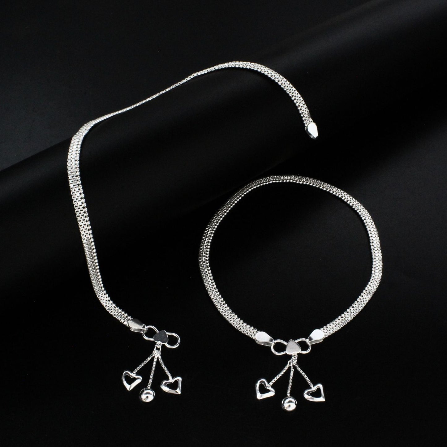 925 Sterling Silver women Chain Anklet Pair 10.3"