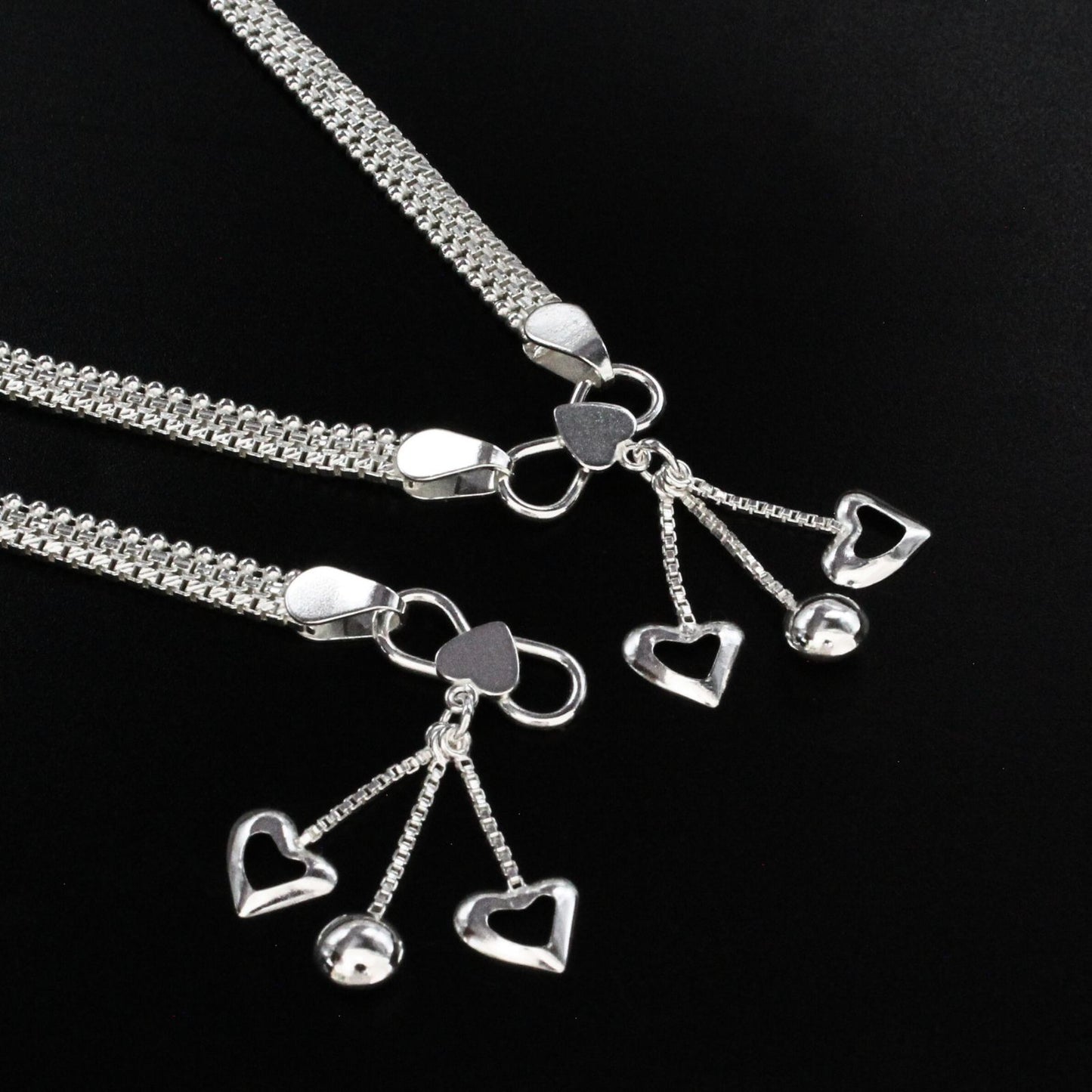 925 Sterling Silver women Chain Anklet Pair 10.3"