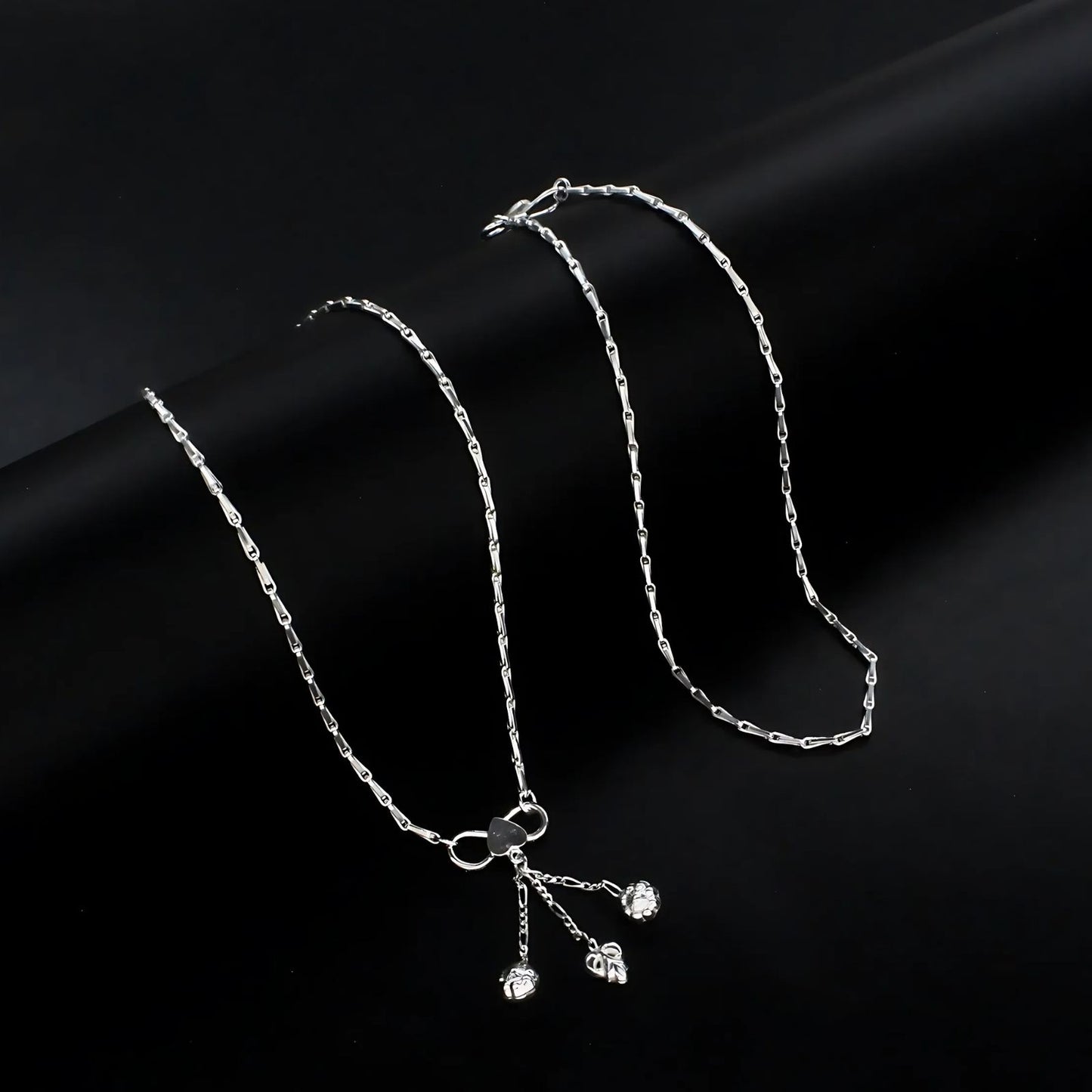 925 Sterling Silver women Rice design Chain Anklet Pair 10.3"