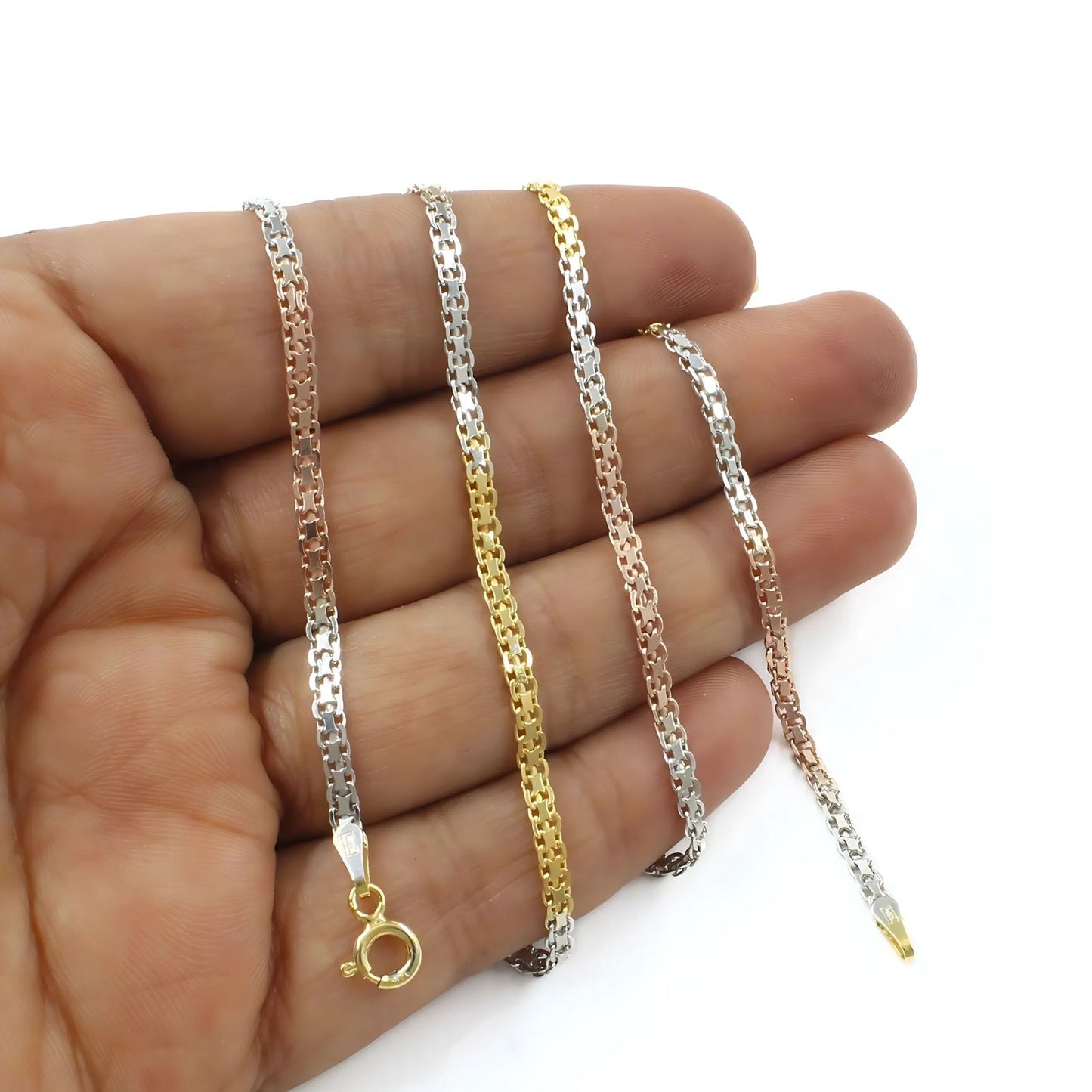Triple Tone 925 Sterling Silver Neck Chain 20"