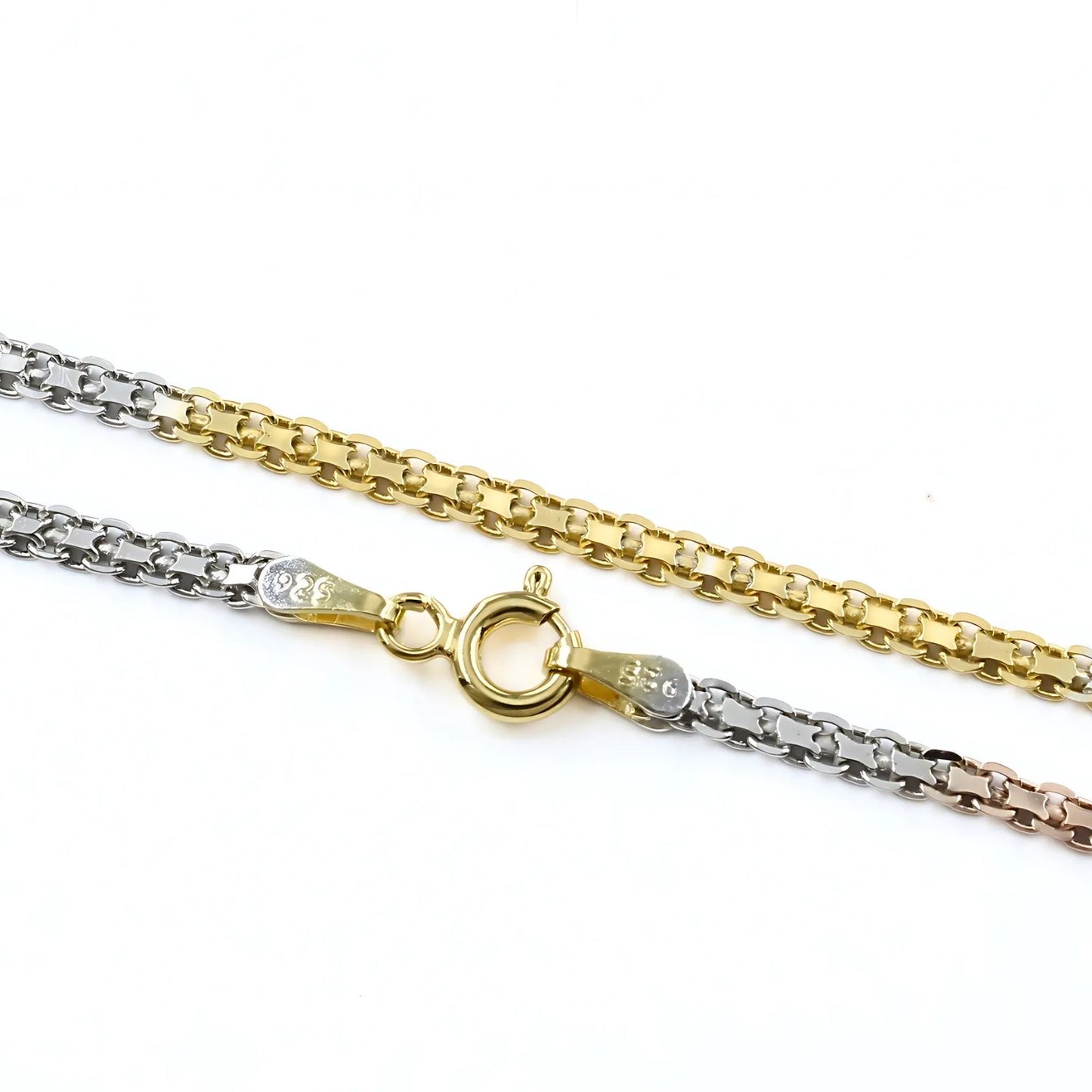 Triple Tone 925 Sterling Silver Neck Chain 20"