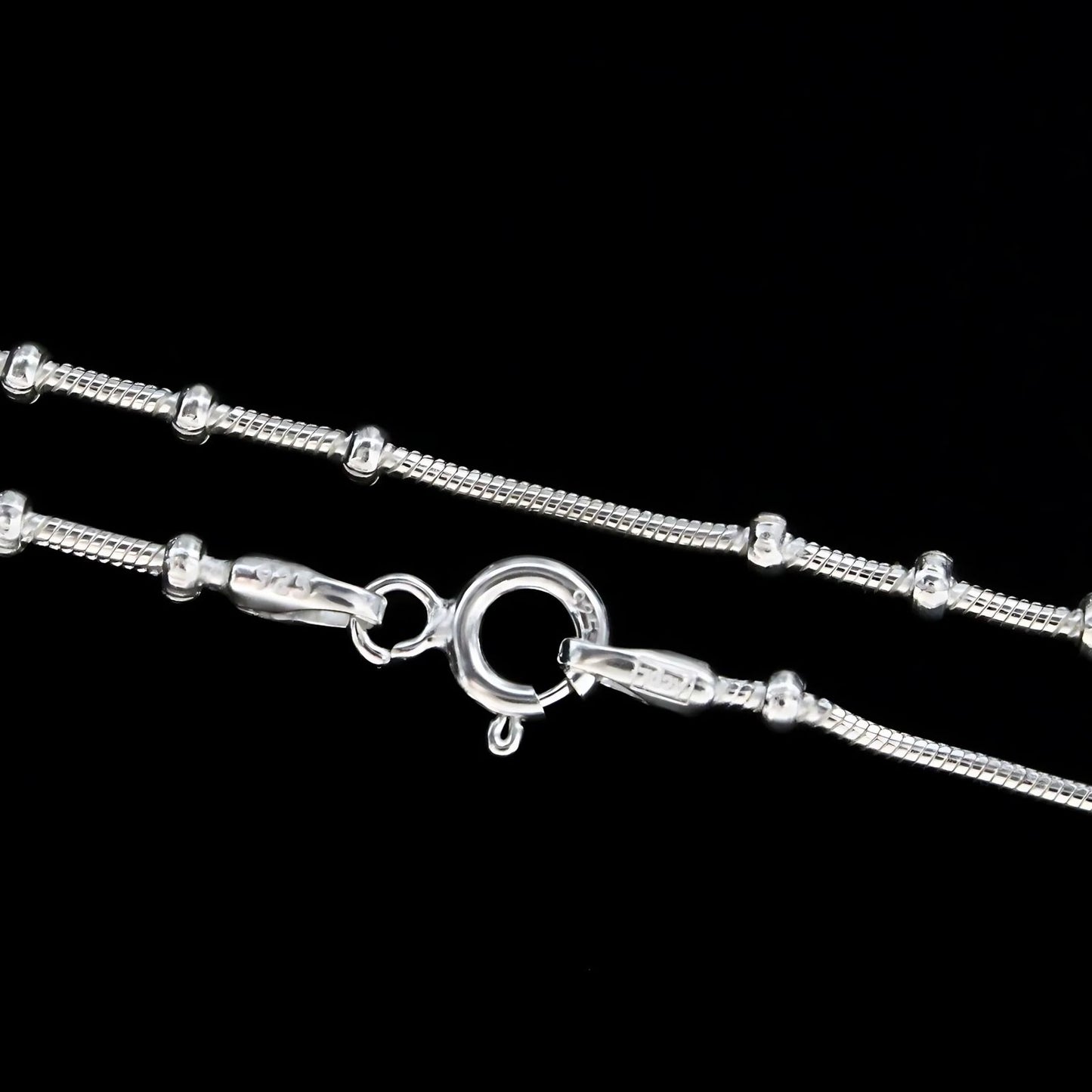 925 Sterling Silver women plain beads Neck chain 18"