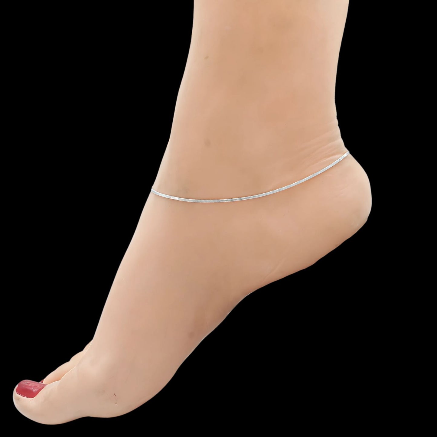 925 Sterling Silver girlish Thin Square Snake Anklet Pair 10.3"