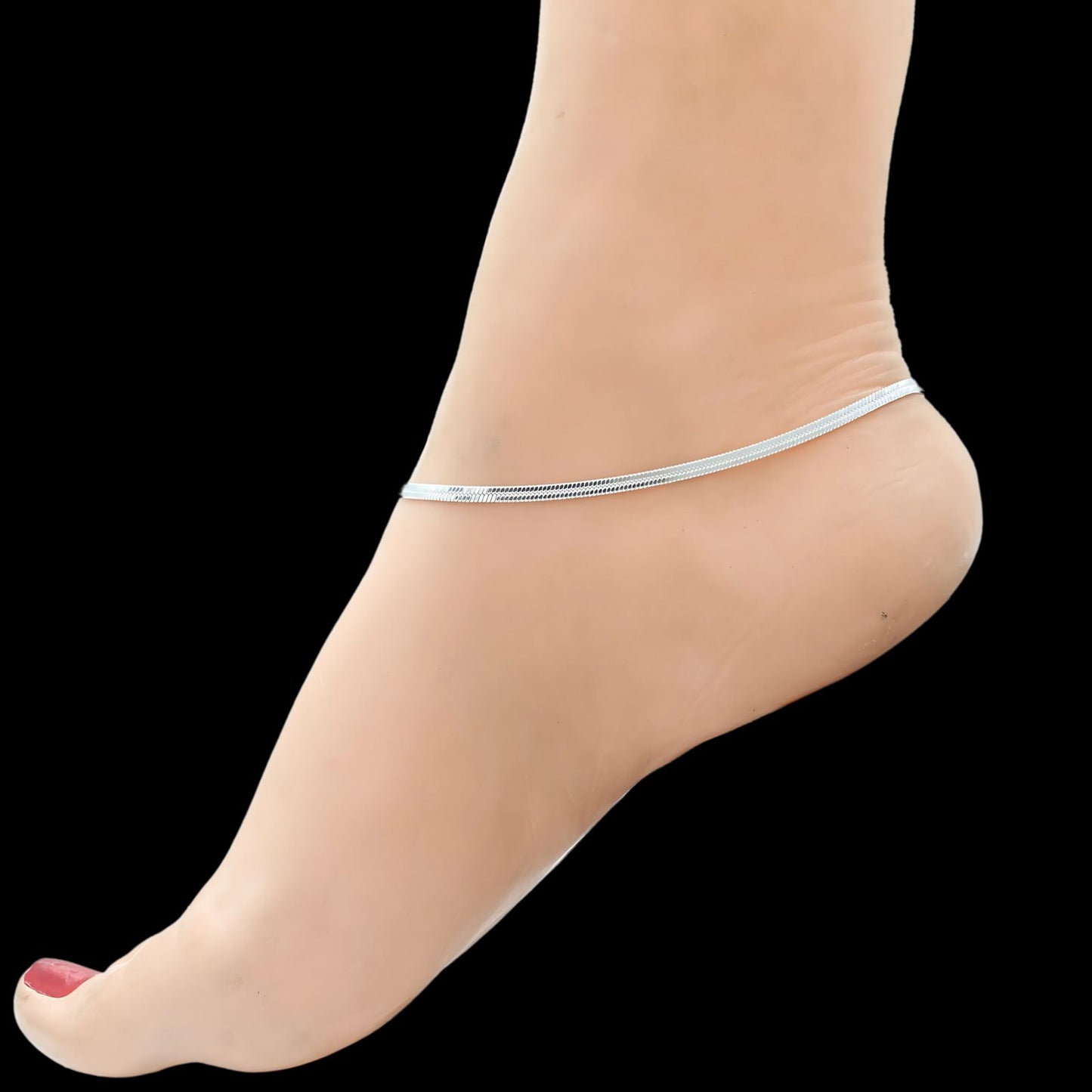 Real 925 Sterling Silver women Snake Chain Anklet Pair 10.2"