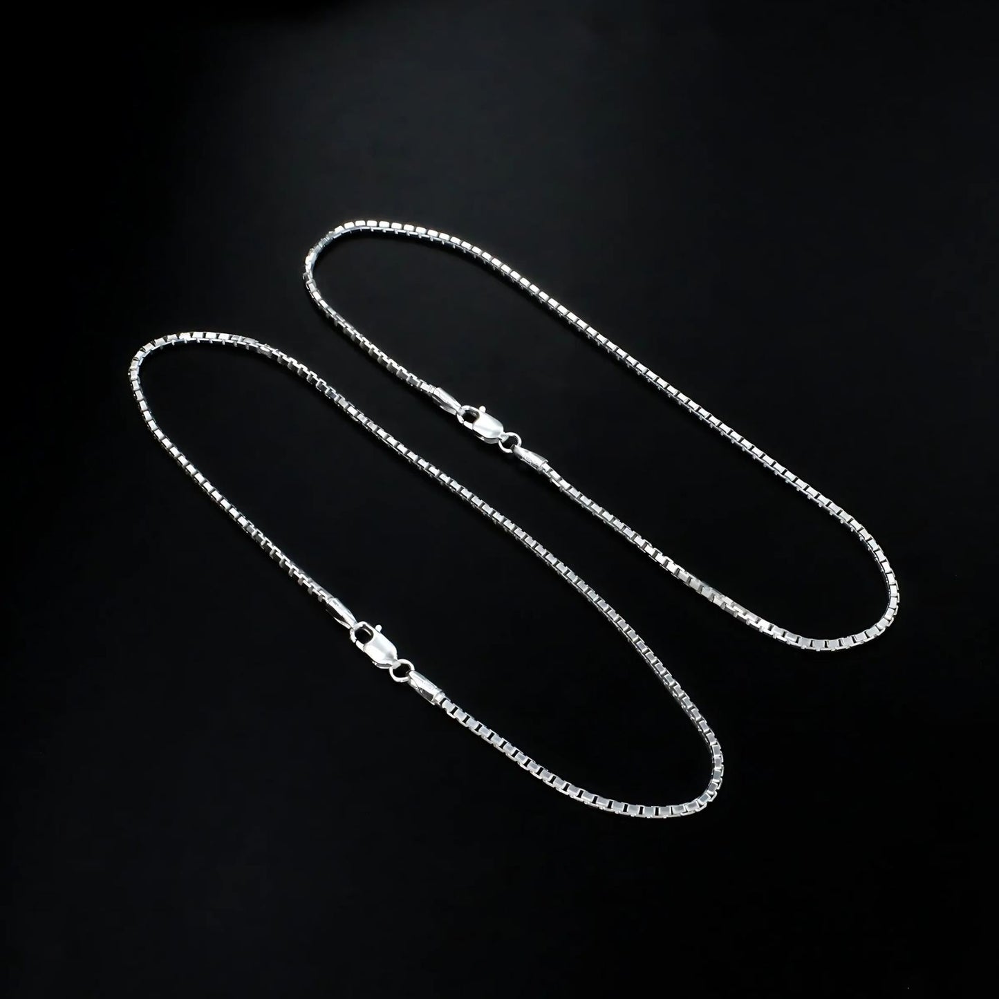 925 Sterling Silver women box chain Anklet Ankle Pair 10.3"