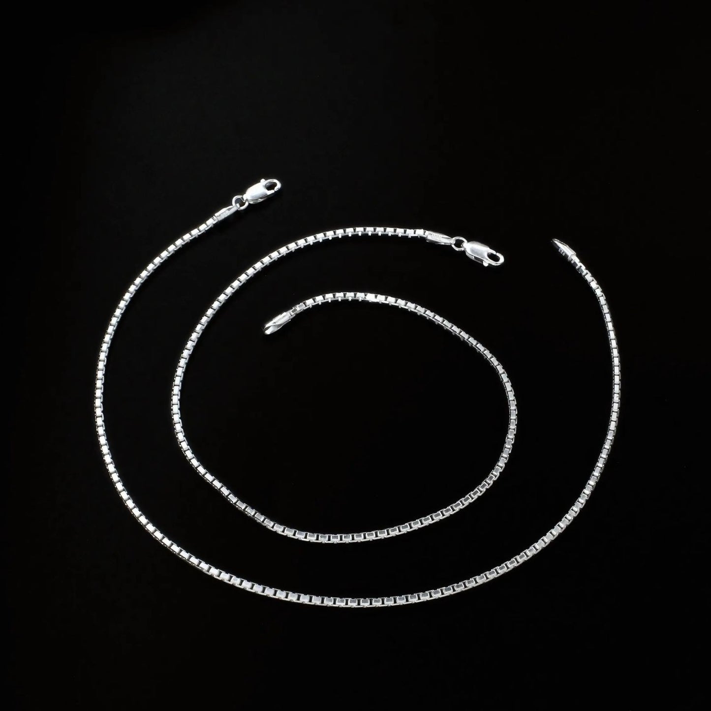 925 Sterling Silver women box chain Anklet Ankle Pair 10.3"