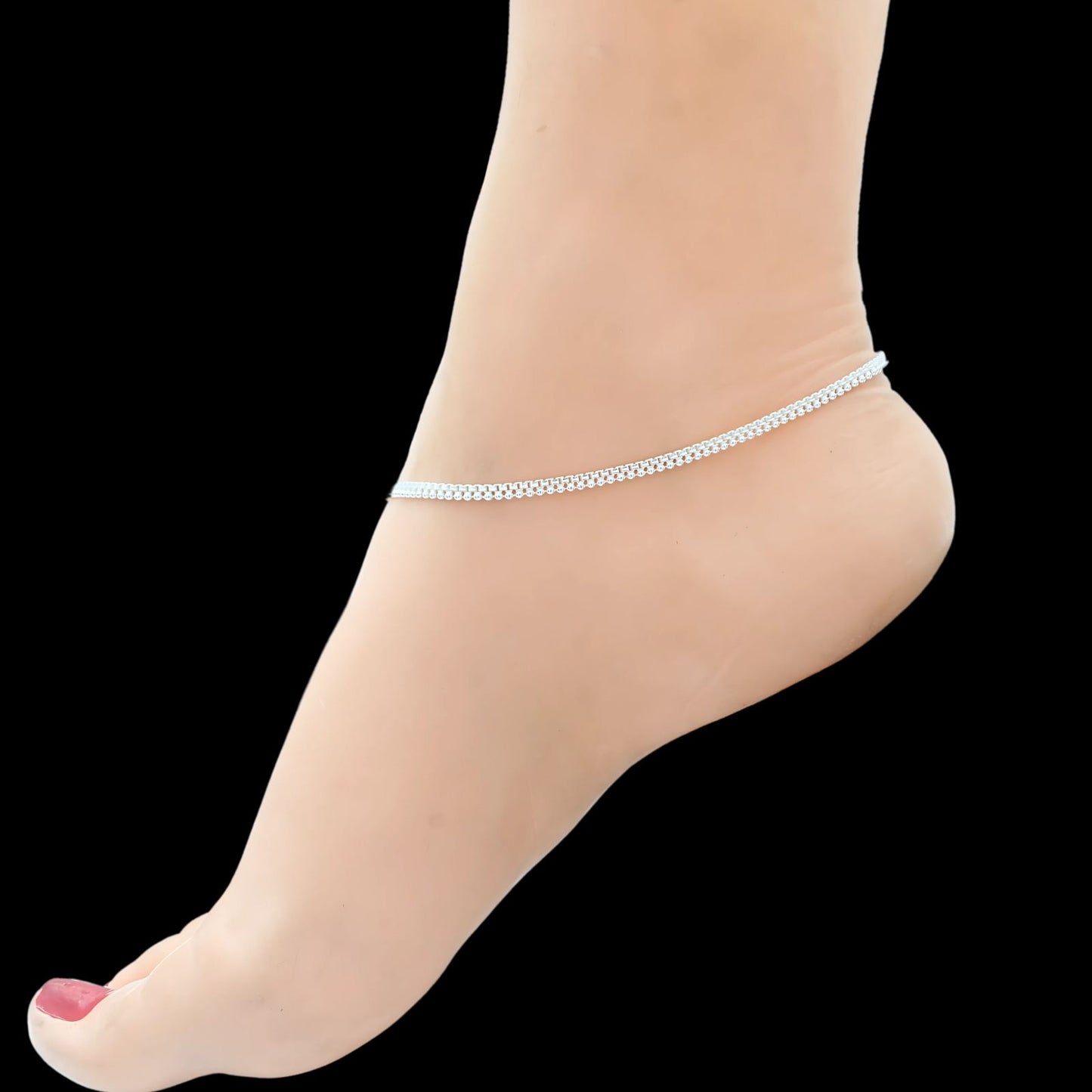 925 Sterling Silver women Box Ball Chain Anklet Pair 10.3"