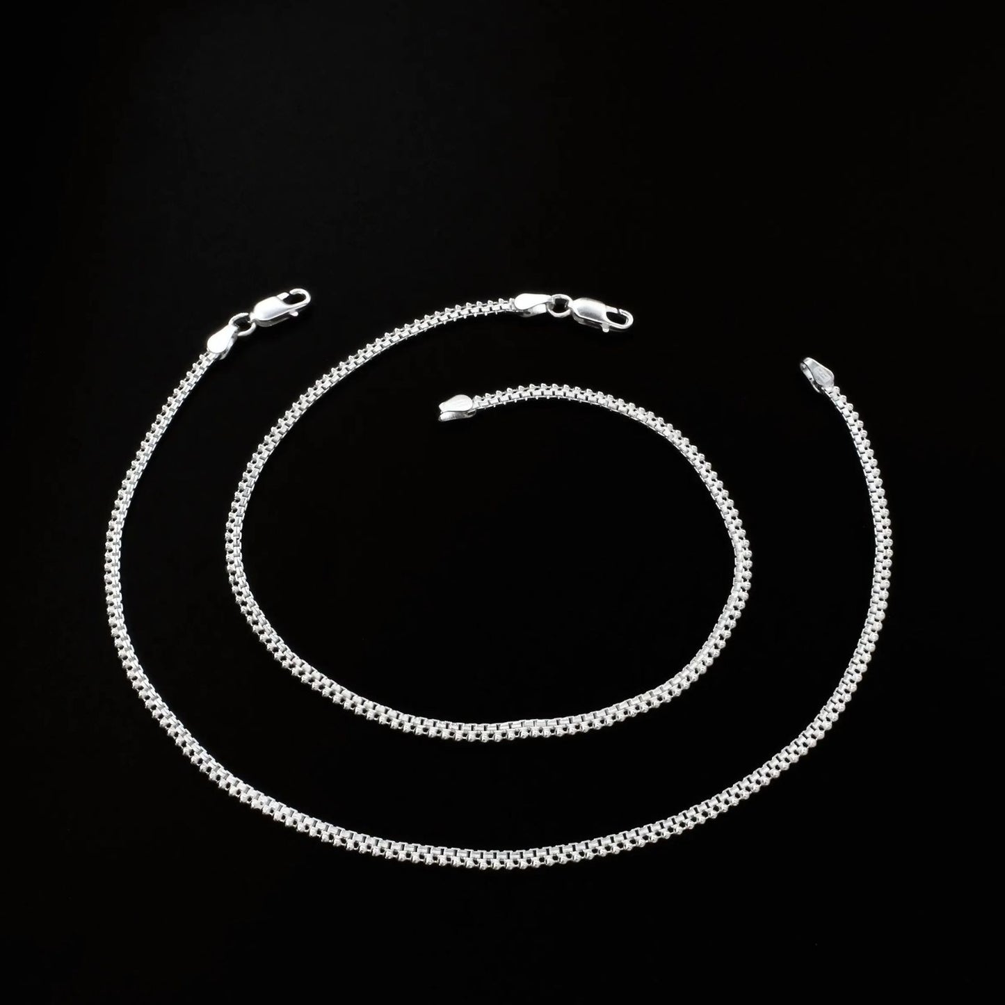925 Sterling Silver women Box Ball Chain Anklet Pair 10.3"