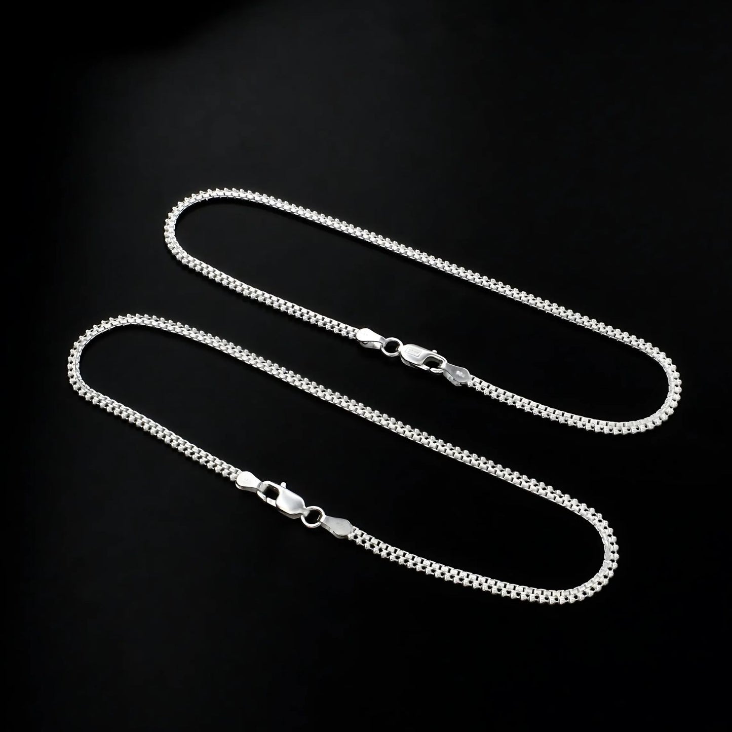 925 Sterling Silver women Box Ball Chain Anklet Pair 10.3"