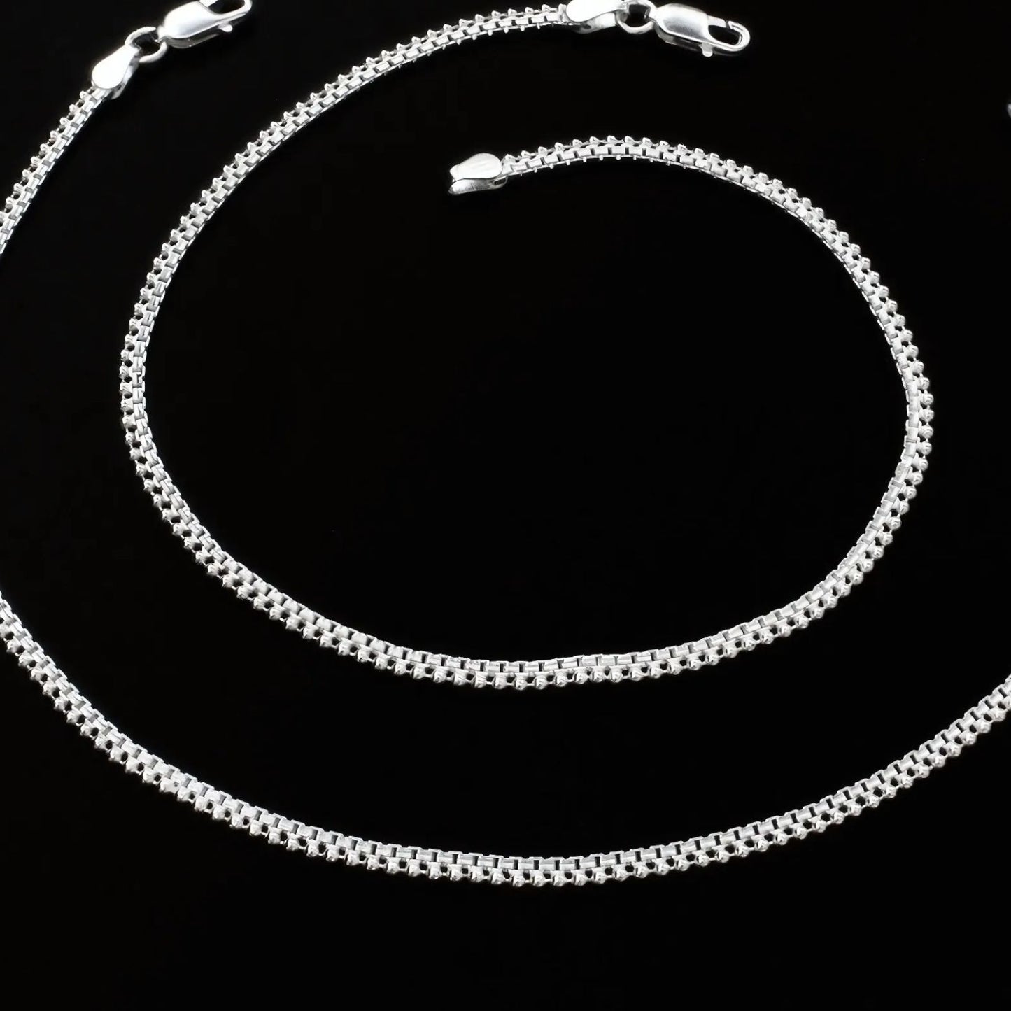 925 Sterling Silver women Box Ball Chain Anklet Pair 10.3"