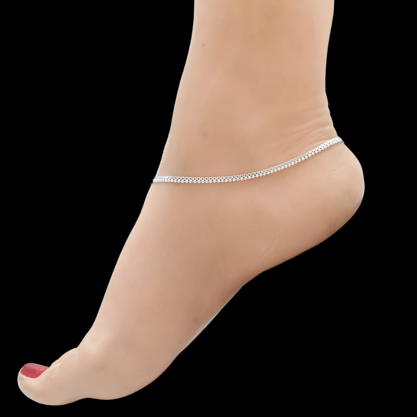 925 Sterling Silver women Box Ball Chain Anklet Pair 10.3"