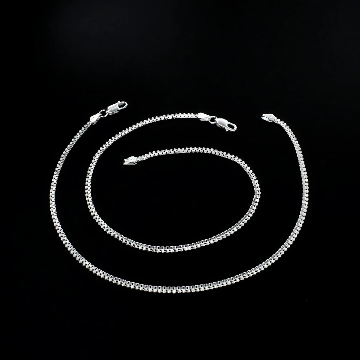 925 Sterling Silver women Box Ball Chain Anklet Pair 10.3"