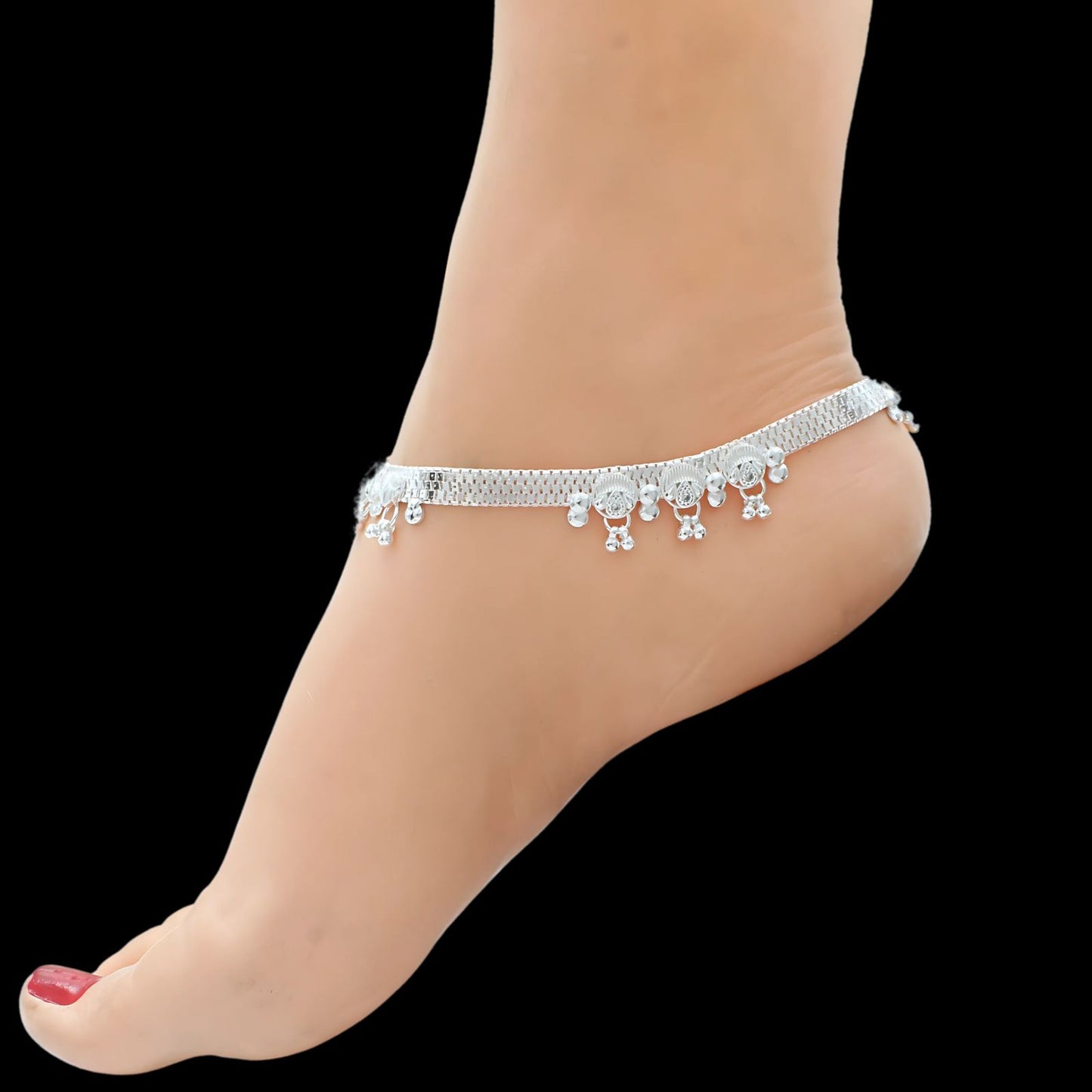 Real Sterling Silver women White CZ Anklet Ankle Pair 10.3"