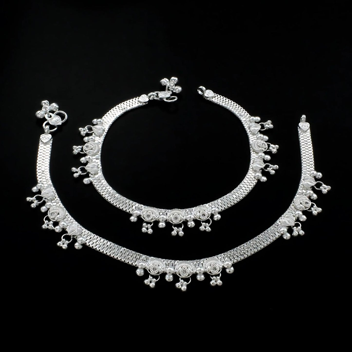 Real Sterling Silver women White CZ Anklet Ankle Pair 10.3"