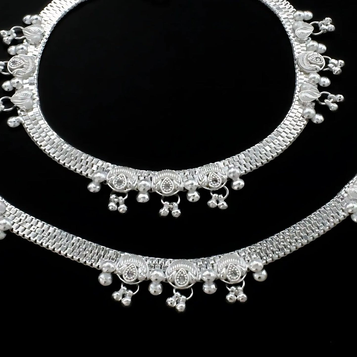 Real Sterling Silver women White CZ Anklet Ankle Pair 10.3"