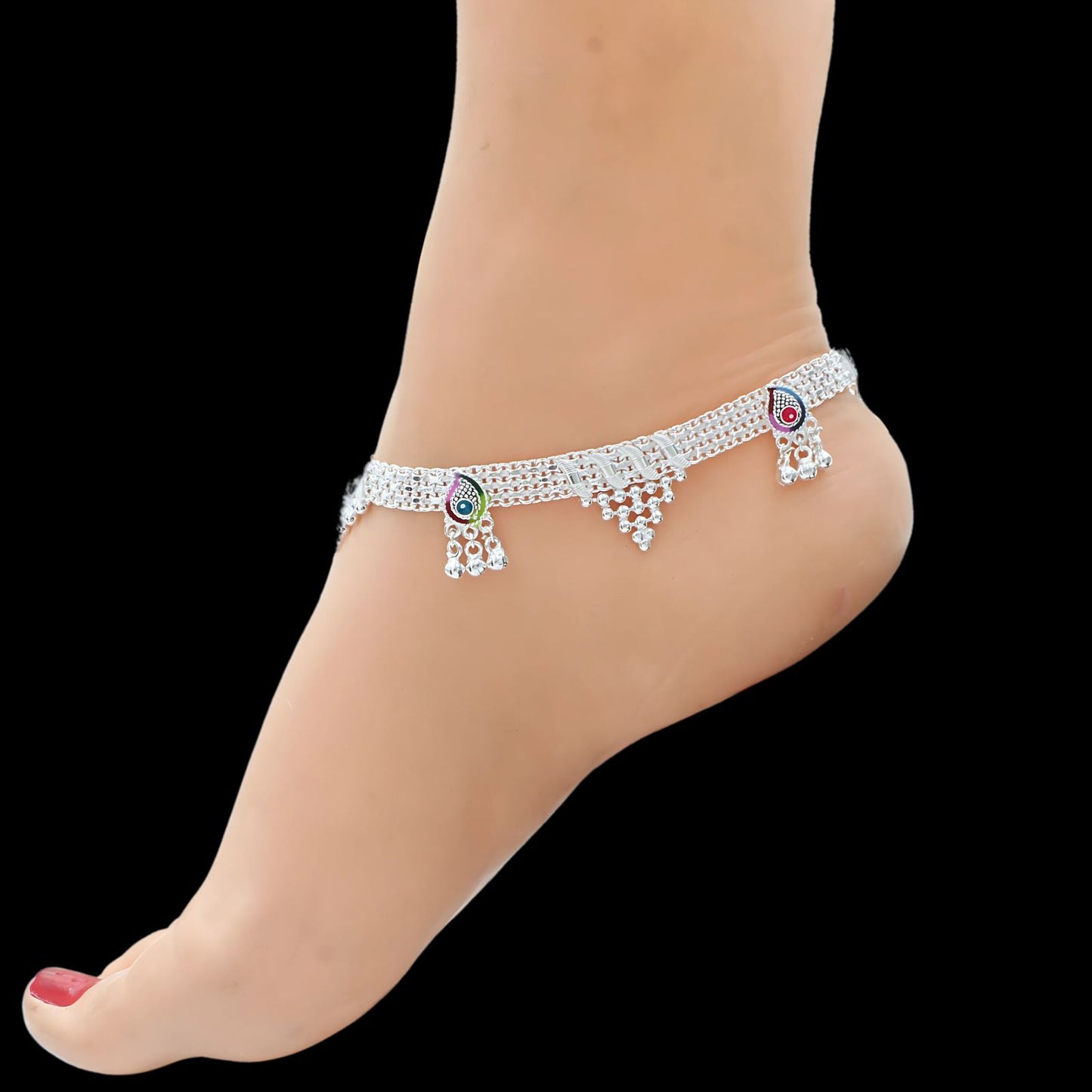Real Sterling Silver women Bridal Anklet Ankle Pair 10.3"