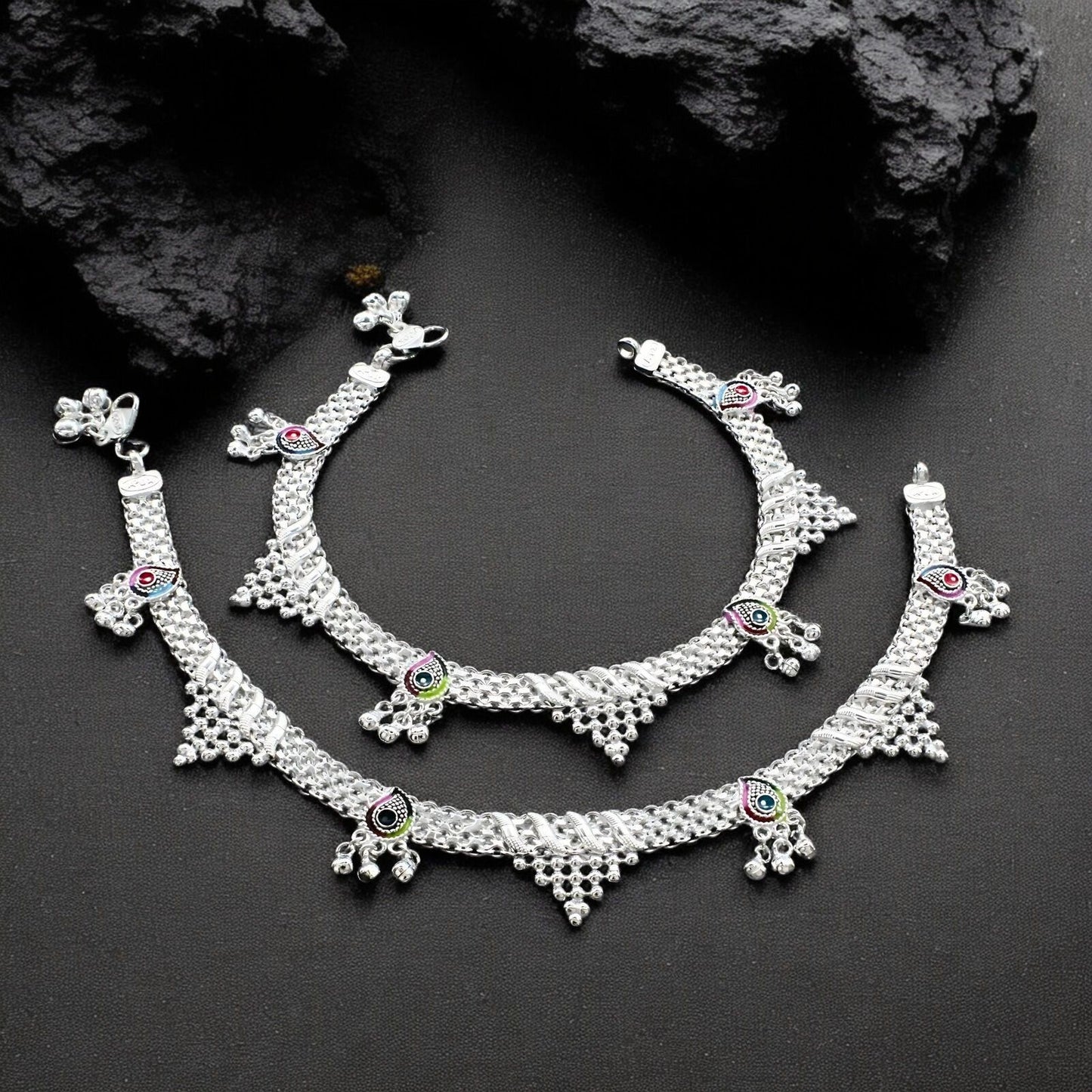 Real Sterling Silver women Bridal Anklet Ankle Pair 10.3"