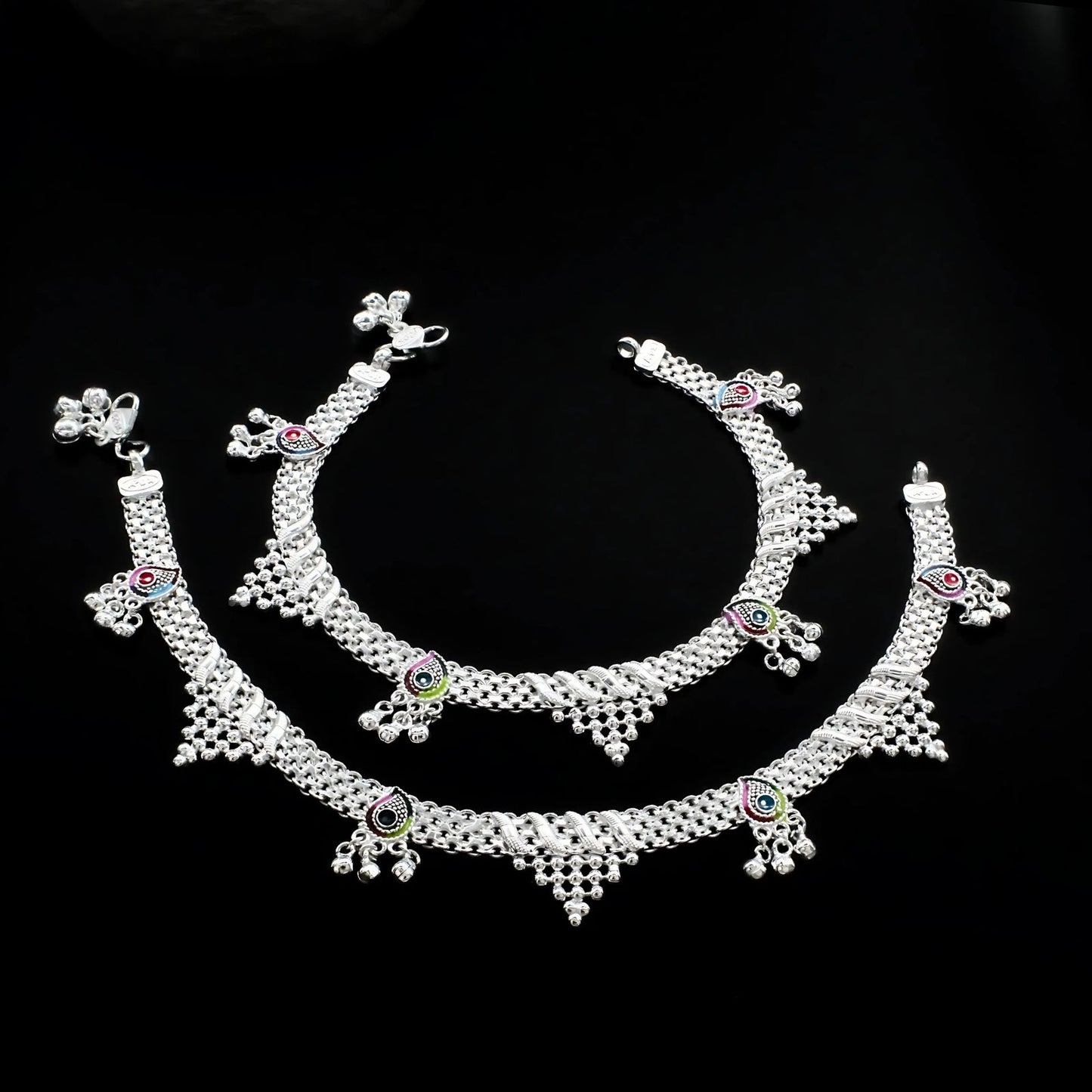 Real Sterling Silver women Bridal Anklet Ankle Pair 10.3"