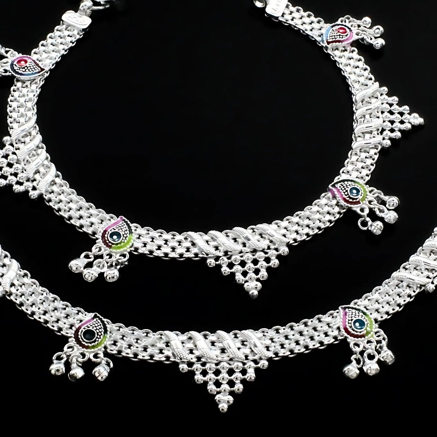 Real Sterling Silver women Bridal Anklet Ankle Pair 10.3"