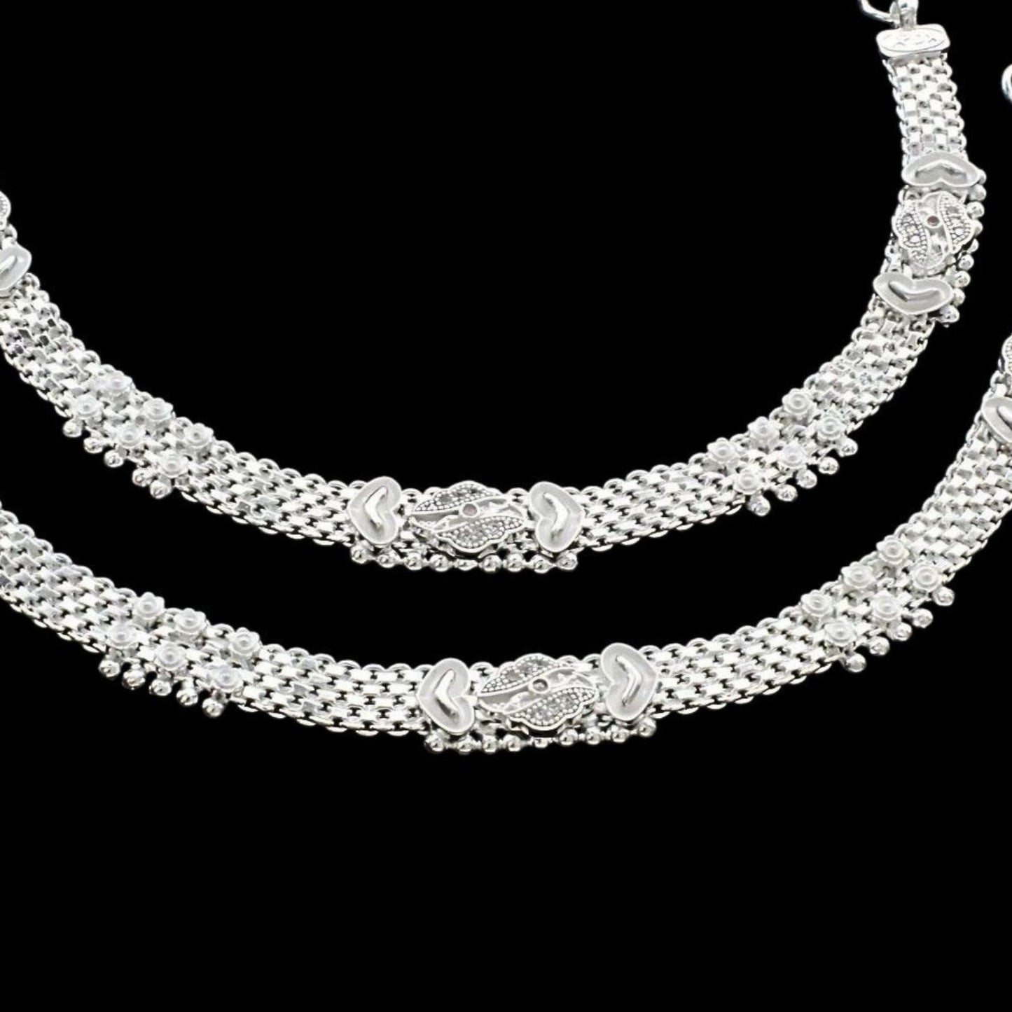 Traditional Real Sterling Silver women Pink CZ Anklet Ankle Pair 10.3"