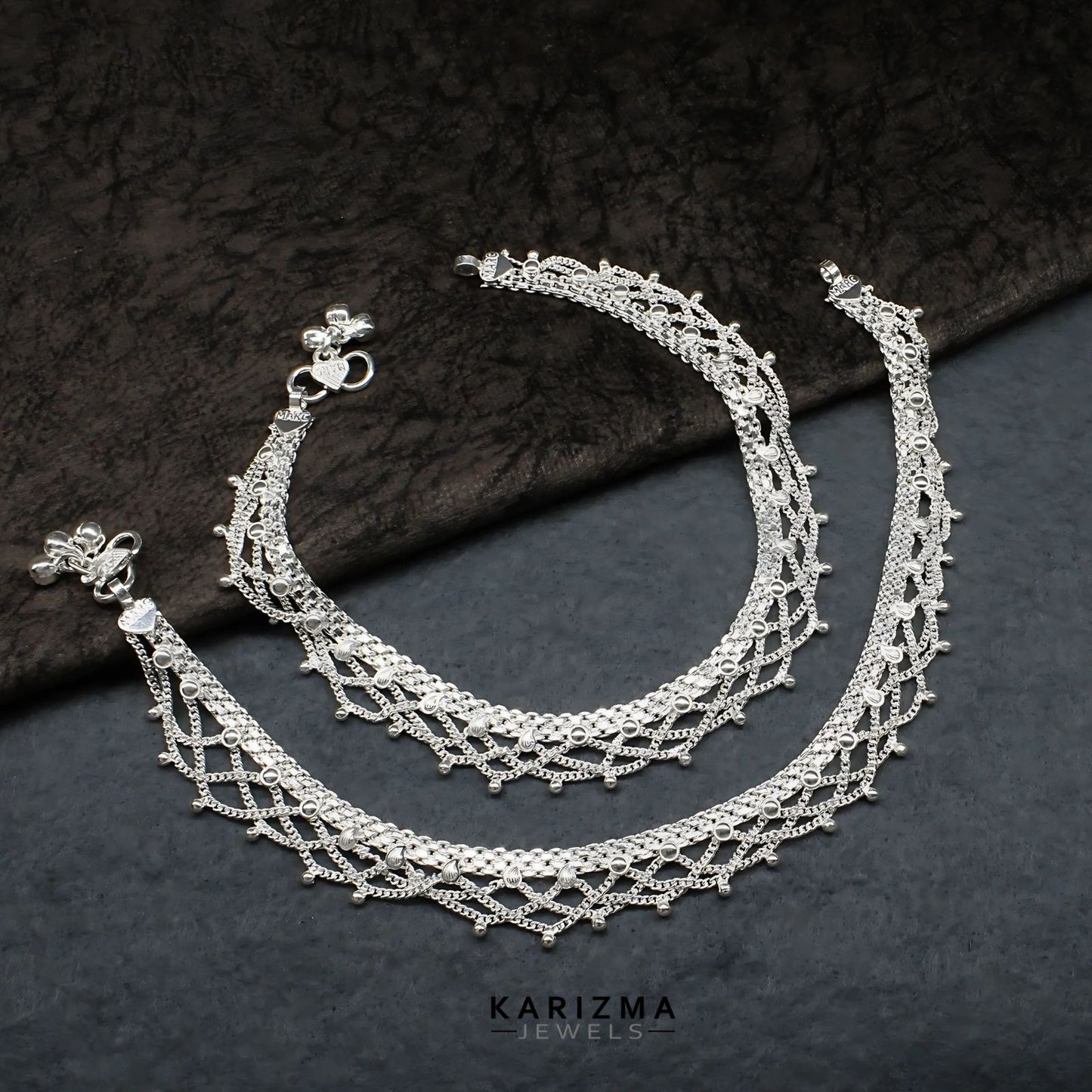 Real Sterling Silver Jhallar style Anklet Ankle Bracelet 10.3"