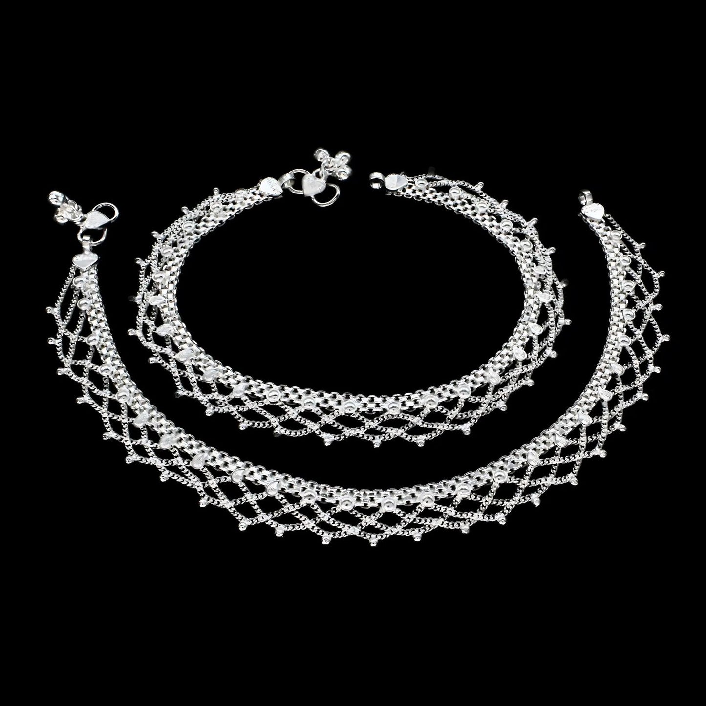 Real Sterling Silver Jhallar style Anklet Ankle Bracelet 10.3"