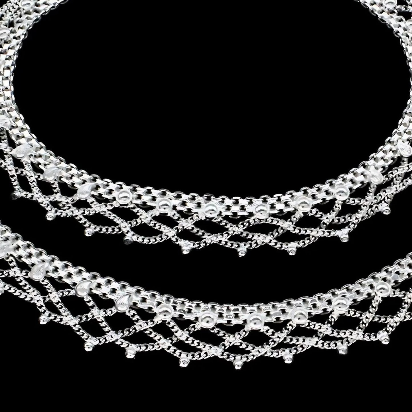Real Sterling Silver Jhallar style Anklet Ankle Bracelet 10.3"