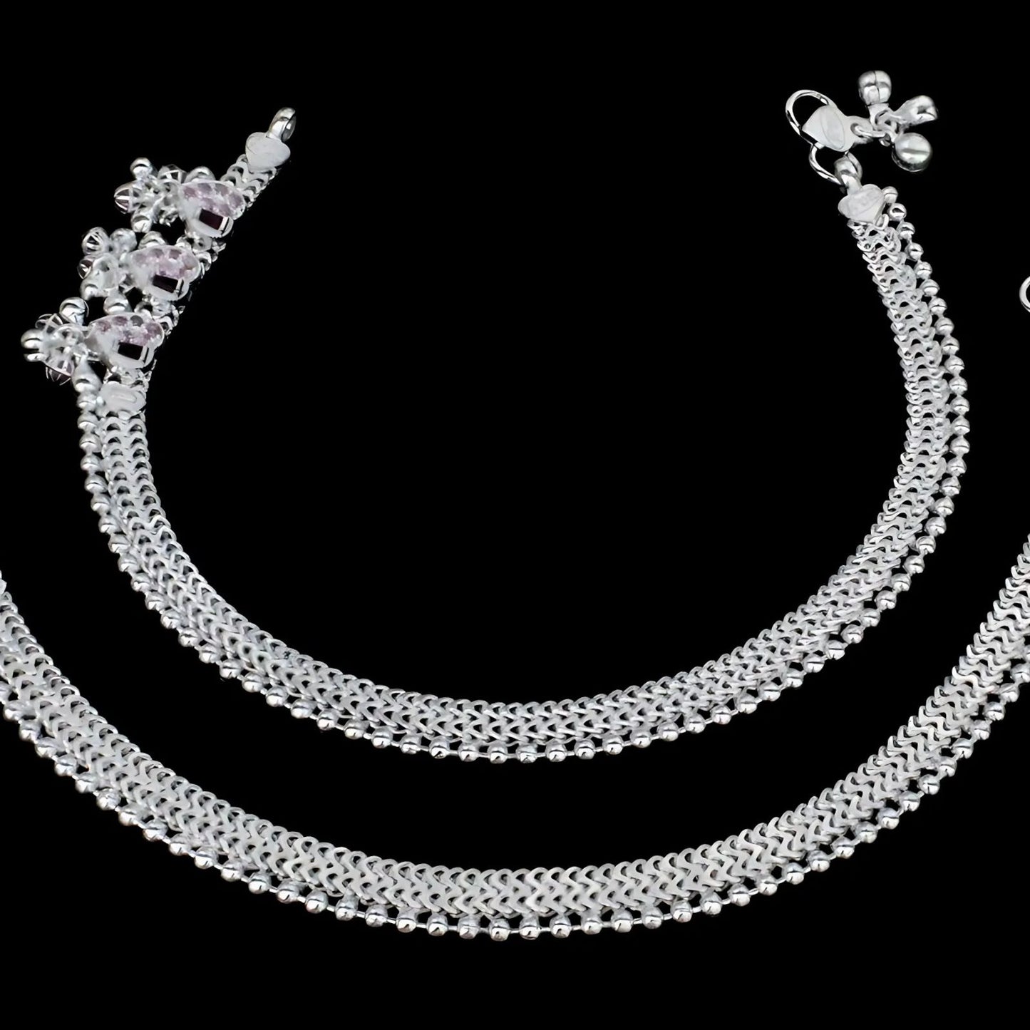 Real Sterling Silver women Pink CZ heart design Anklet Ankle Bracelet 10"