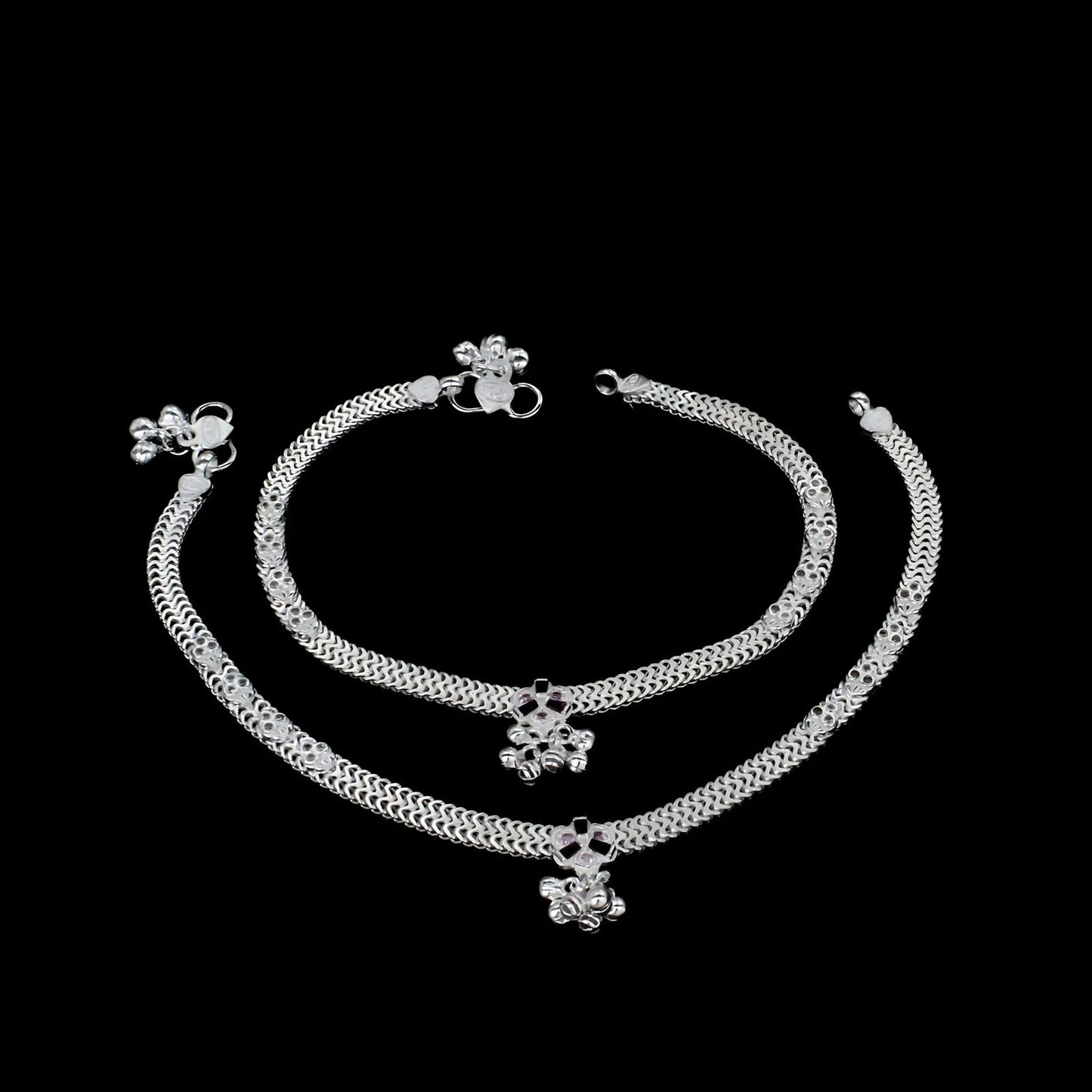 Real Sterling Silver women Pink White CZ cultural design Anklet Ankle Bracelet 10.2"