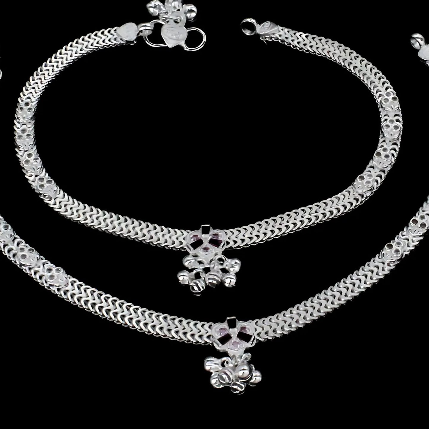 Real Sterling Silver women Pink White CZ cultural design Anklet Ankle Bracelet 10.2"
