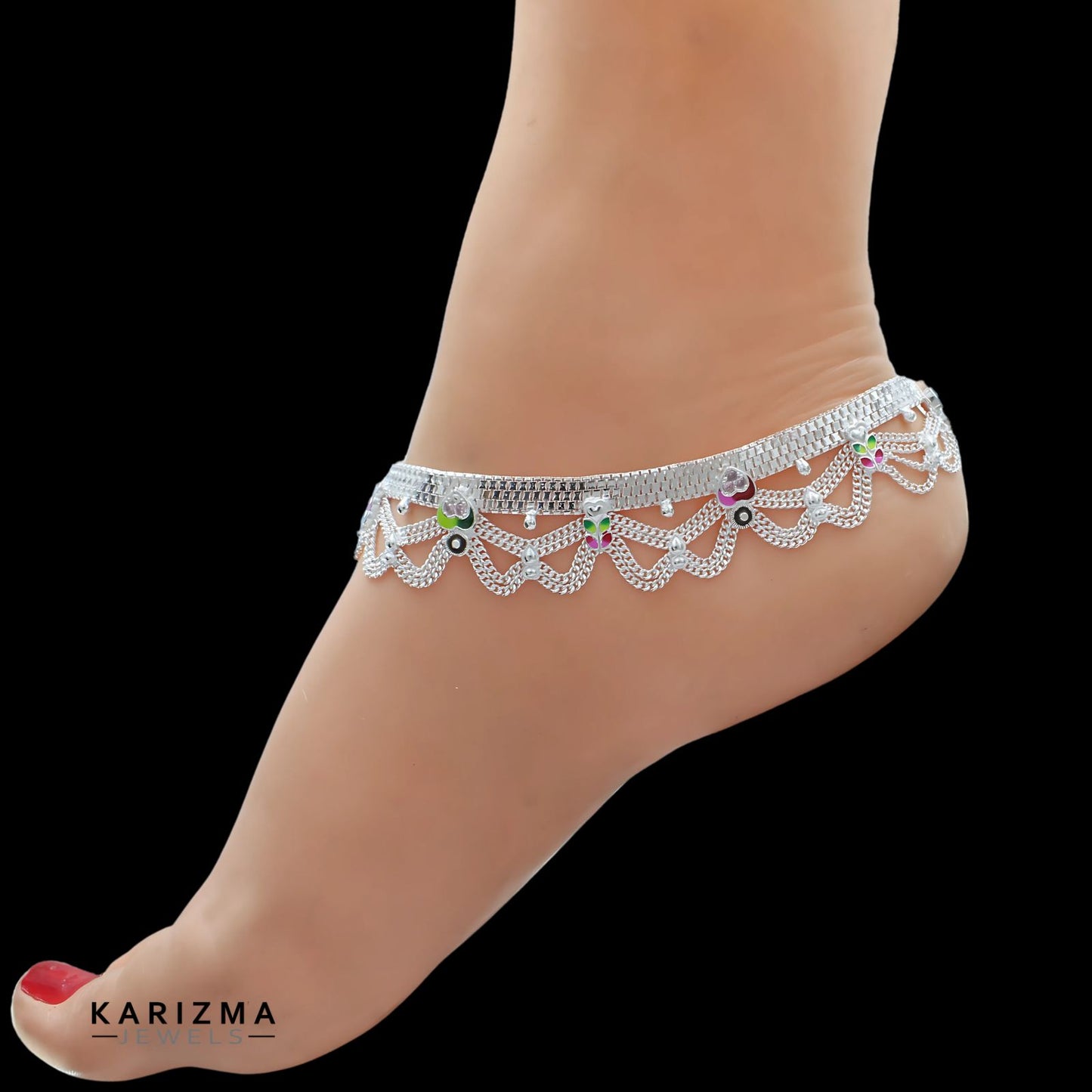 Real Sterling Silver women Bridal style Pink CZ Anklet Ankle Bracelet 10.3"