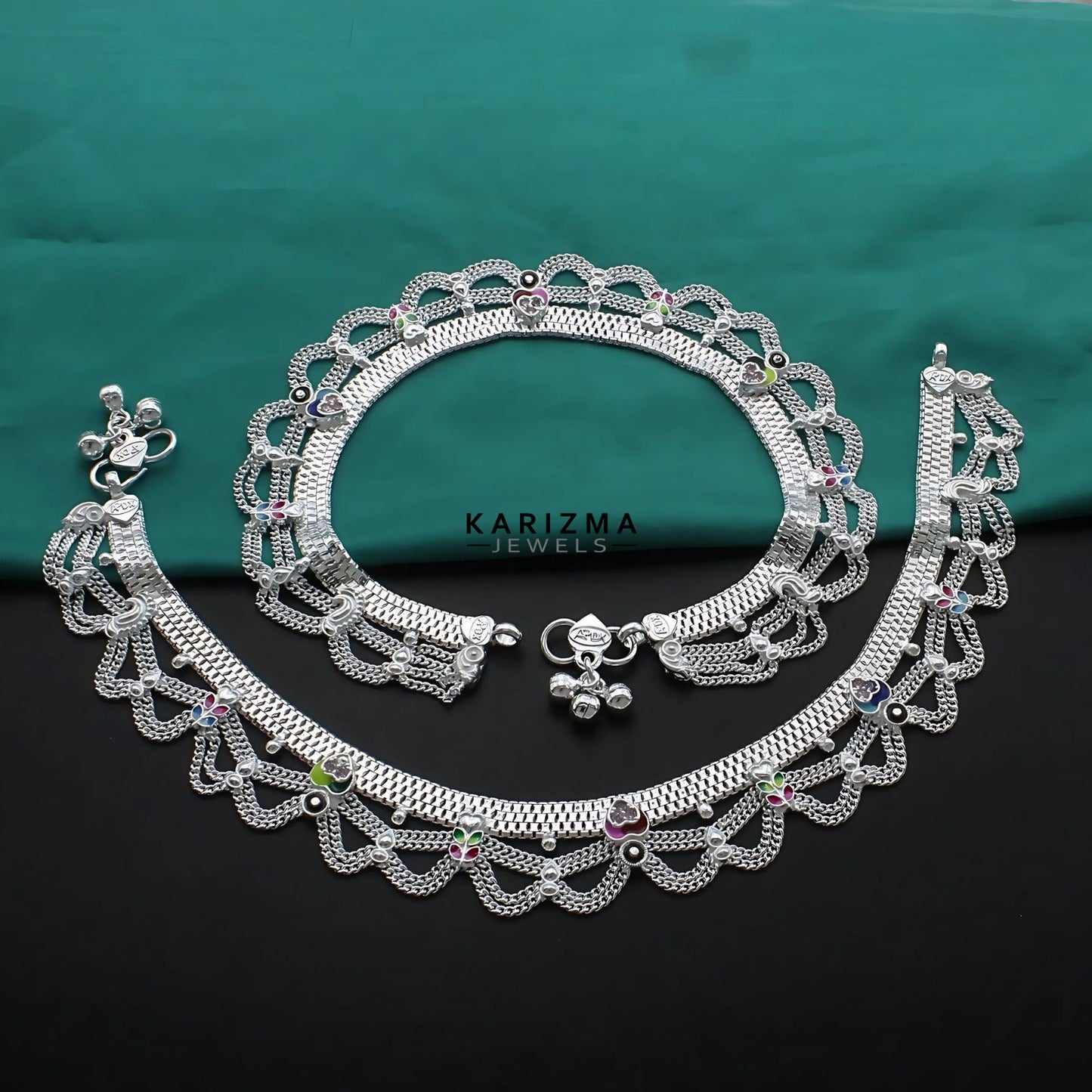 Real Sterling Silver women Bridal style Pink CZ Anklet Ankle Bracelet 10.3"