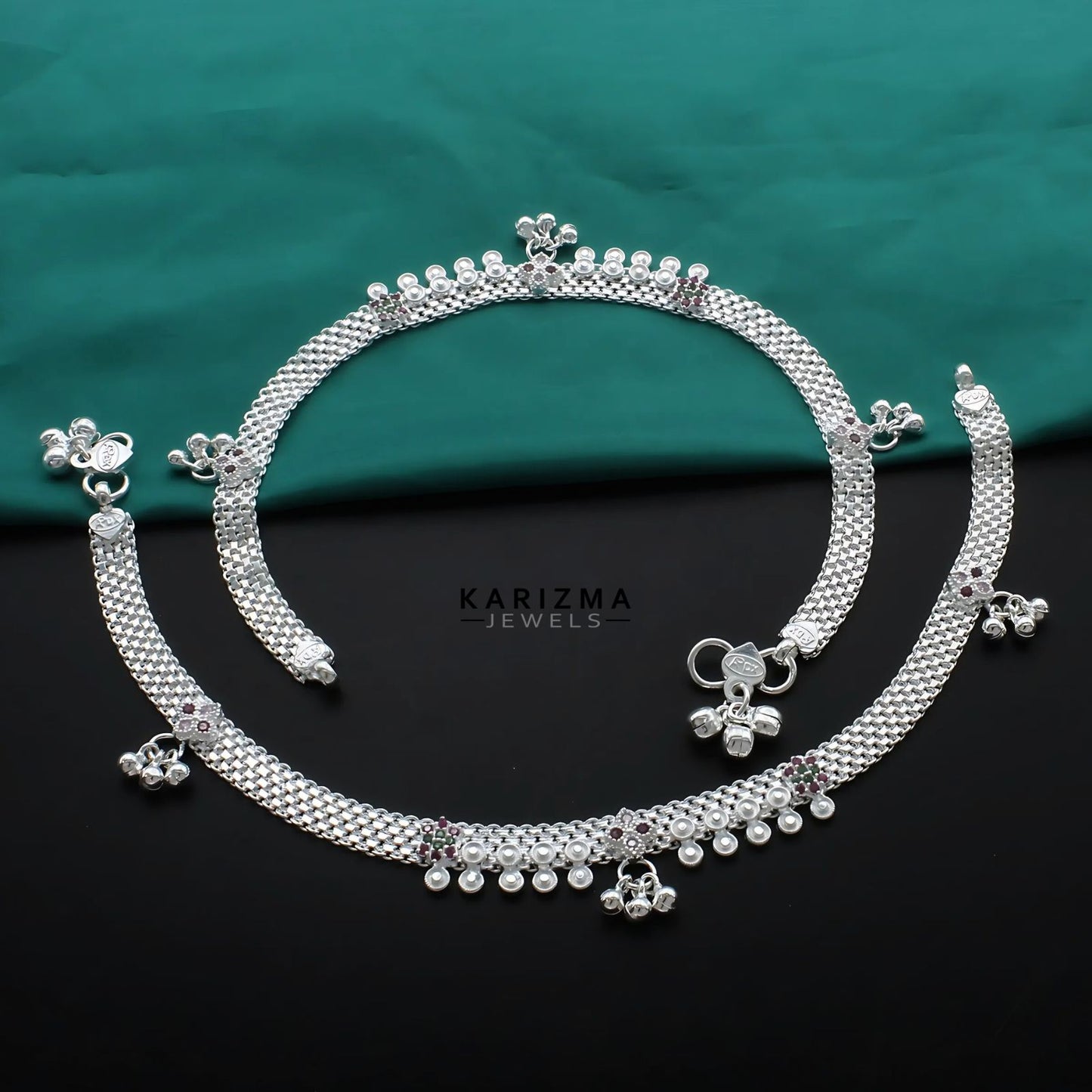 Real Sterling Silver women Multi CZ gifting Anklet Ankle Bracelet 10.3"