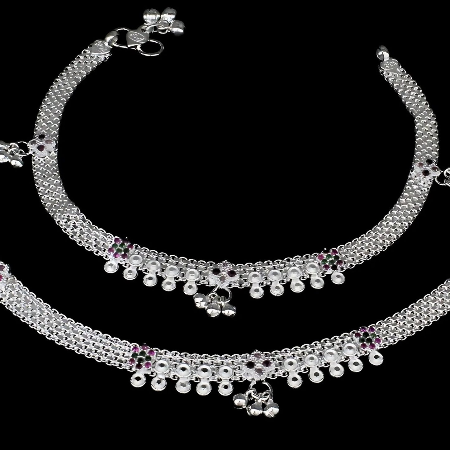 Real Sterling Silver women Multi CZ gifting Anklet Ankle Bracelet 10.3"