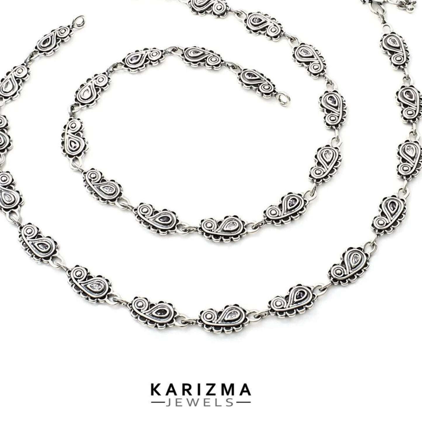 925 Sterling Silver Women Purple White CZ Oxidised Anklets Pair 10.8"