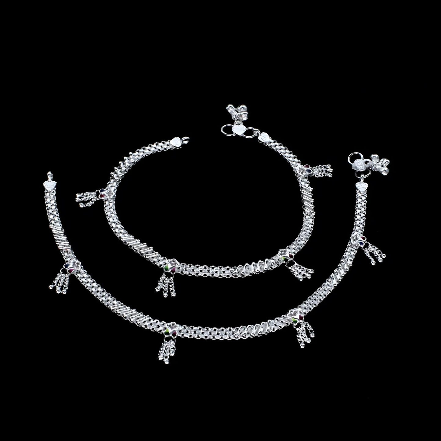 Real Sterling Silver Pink CZ party wear Anklet Ankle Bracelet 10.3"