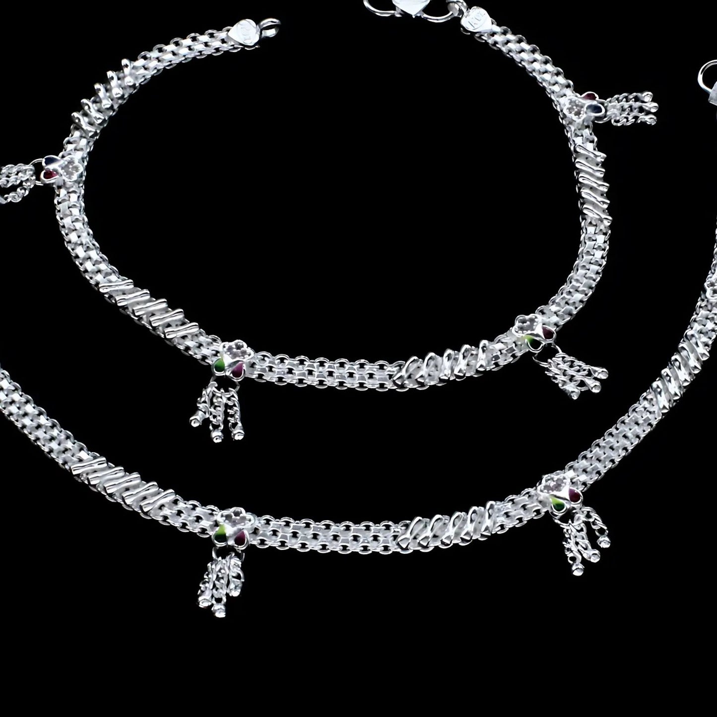 Real Sterling Silver Pink CZ party wear Anklet Ankle Bracelet 10.3"