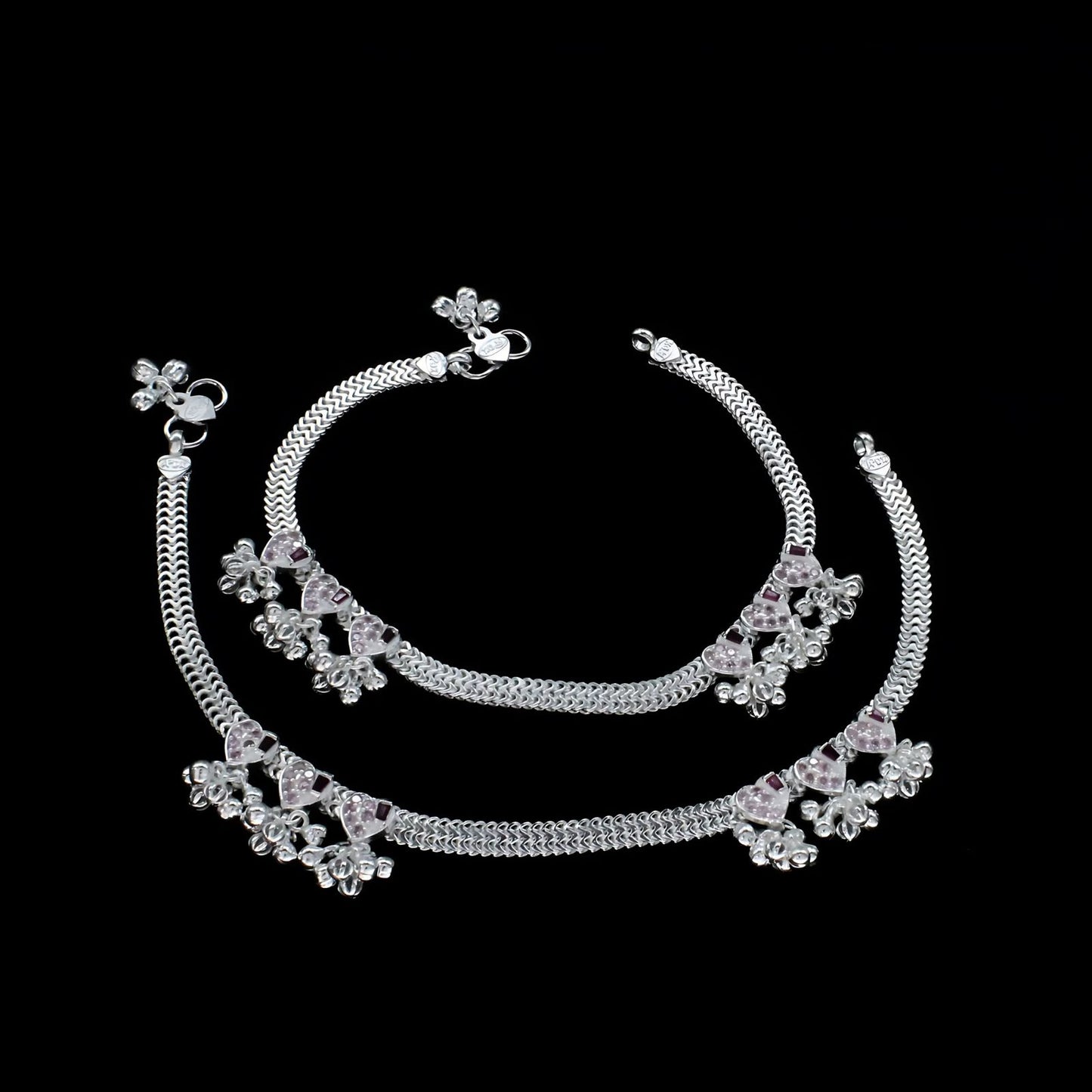 Real Sterling Silver women Pink CZ Bridal Anklet Ankle Bracelet 10.3"
